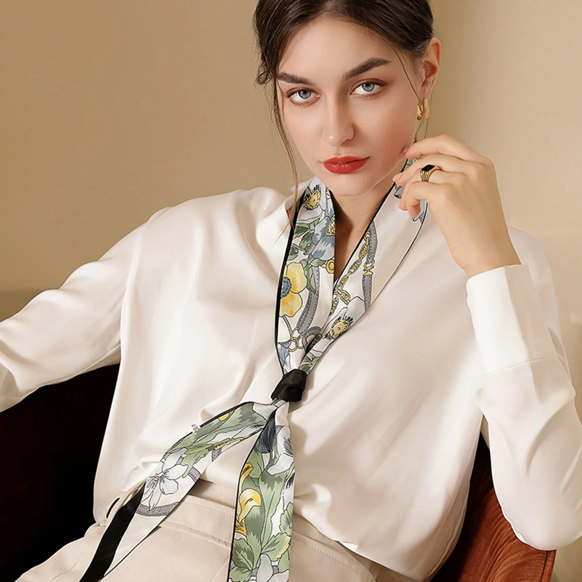 Anna-Kaci Women's Floral Print Silky Scarf with Lightweight Soft Fabric Versatile Square Neck and Hair Accessory sold by Anna-Kaci product image thumbnail 2