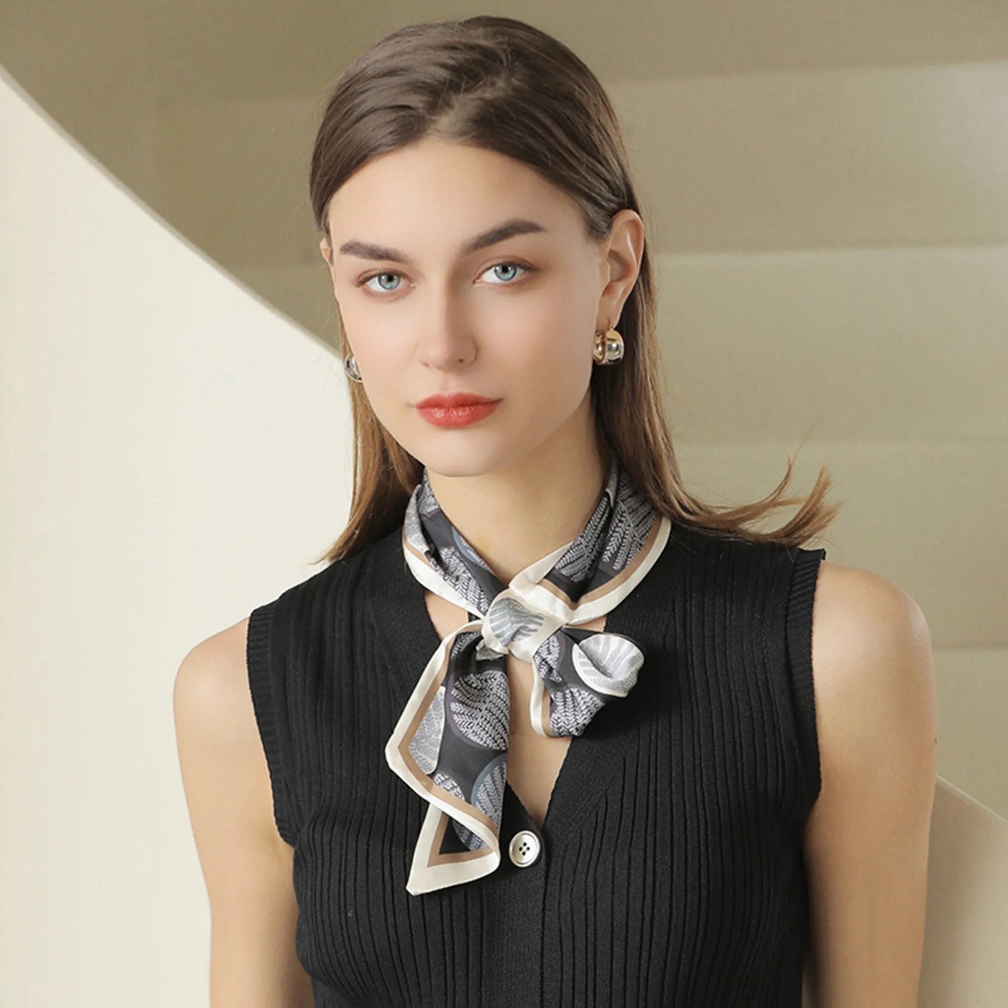 Anna-Kaci Women's Leaf Print Silky Scarf with Lightweight Fabric Modern Square Design and Smooth Finish sold by Anna-Kaci product image thumbnail 2