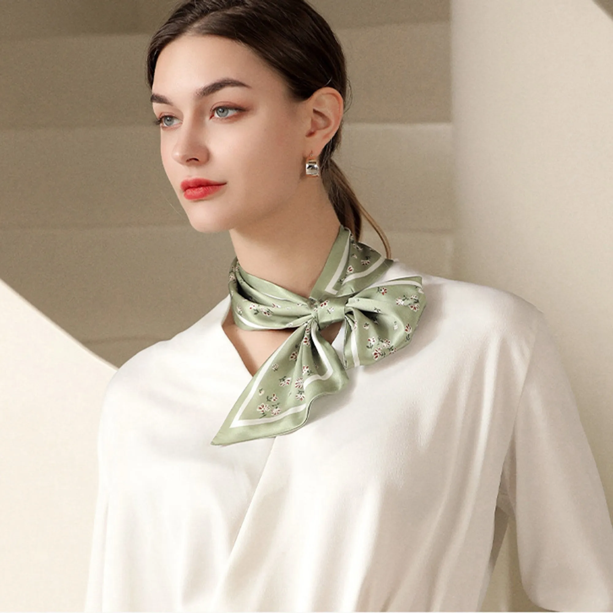 Anna-Kaci Women's Small Floral Print Silky Scarf with Lightweight Soft Fabric Versatile Square Neck and Hair Accessory sold by Anna-Kaci product image thumbnail 4