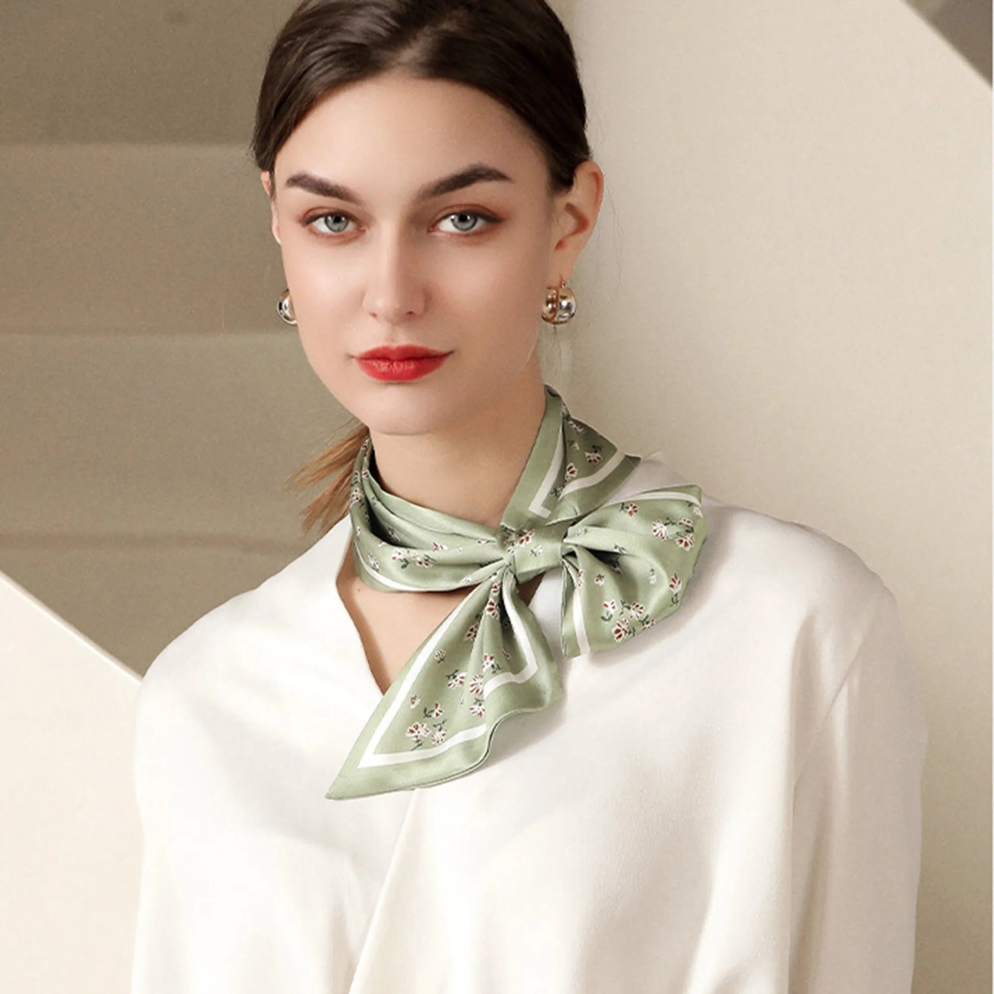 Anna-Kaci Women's Small Floral Print Silky Scarf with Lightweight Soft Fabric Versatile Square Neck and Hair Accessory sold by Anna-Kaci product image thumbnail 5