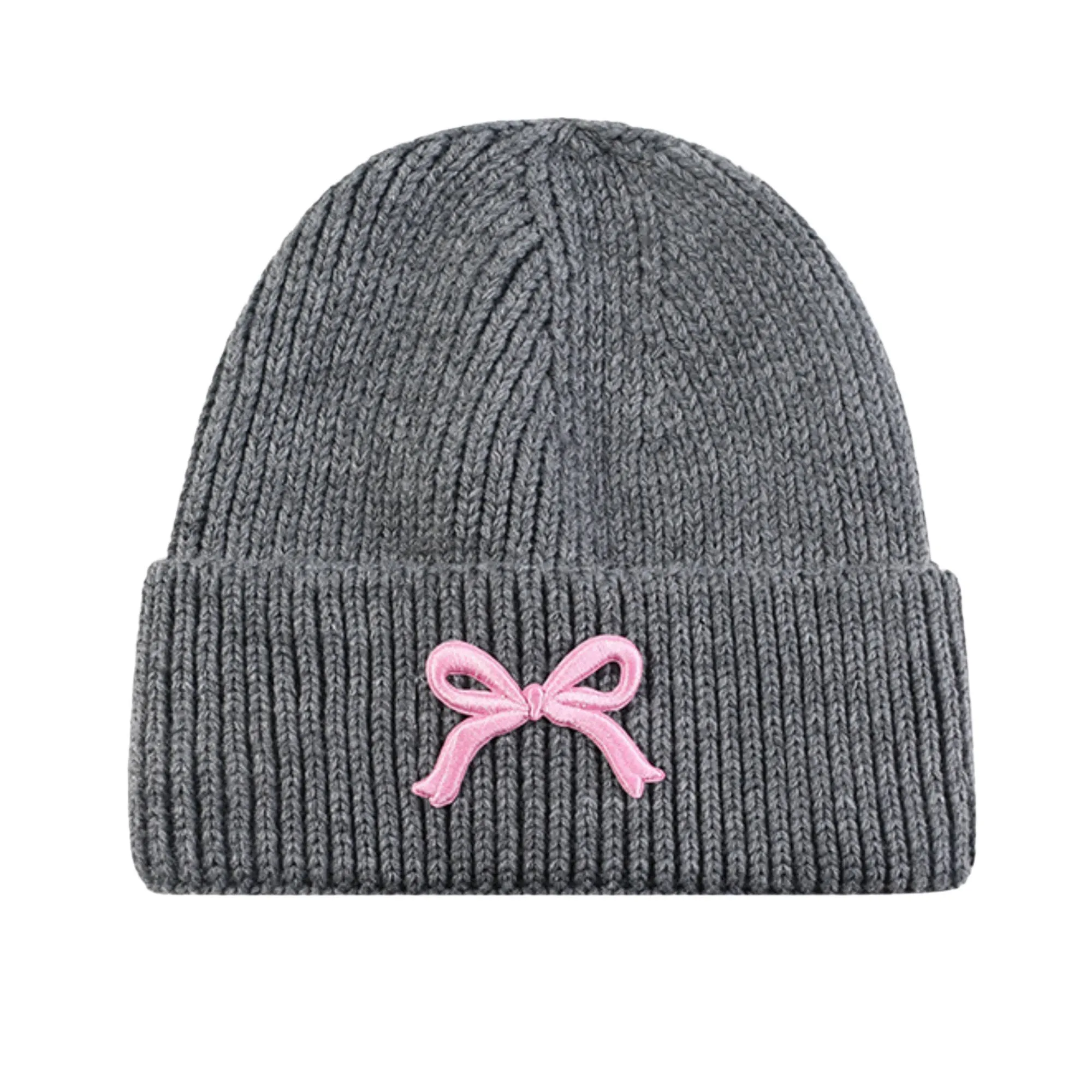 Anna-Kaci Women's Ribbed Knit Beanie Hat with Folded Cuff and Embroidered Bow Detail sold by Anna-Kaci product image thumbnail 5