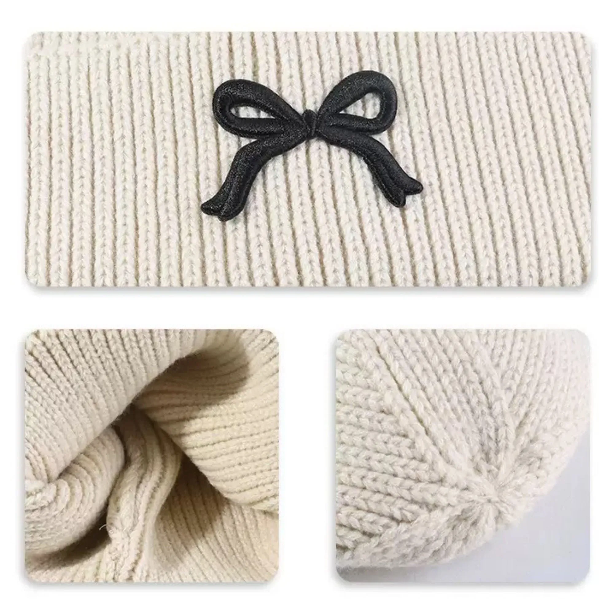 Anna-Kaci Women's Ribbed Knit Beanie Hat with Folded Cuff and Embroidered Bow Detail sold by Anna-Kaci product image thumbnail 2