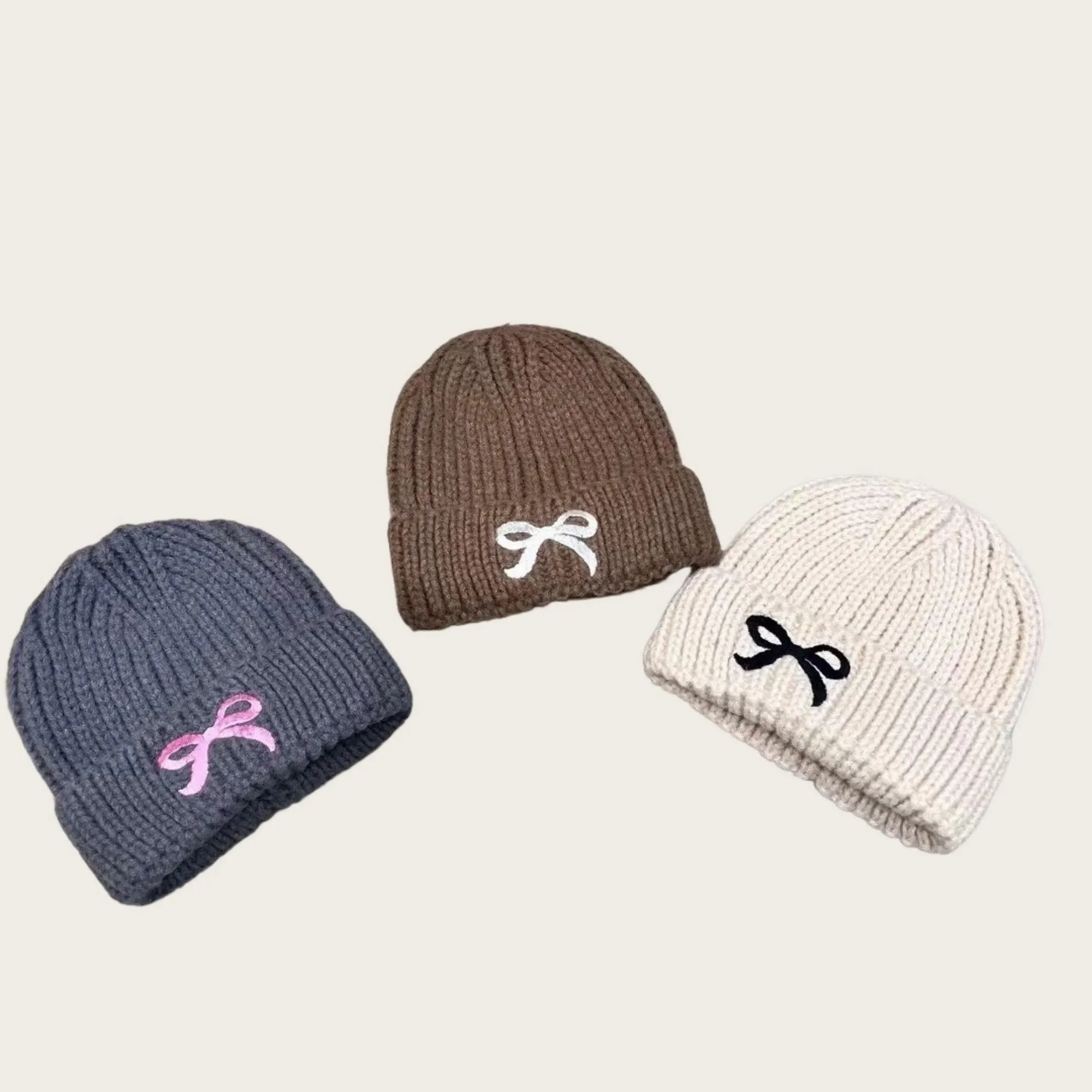 Anna-Kaci Women's Ribbed Knit Beanie Hat with Folded Cuff and Embroidered Bow Detail sold by Anna-Kaci product image thumbnail 3