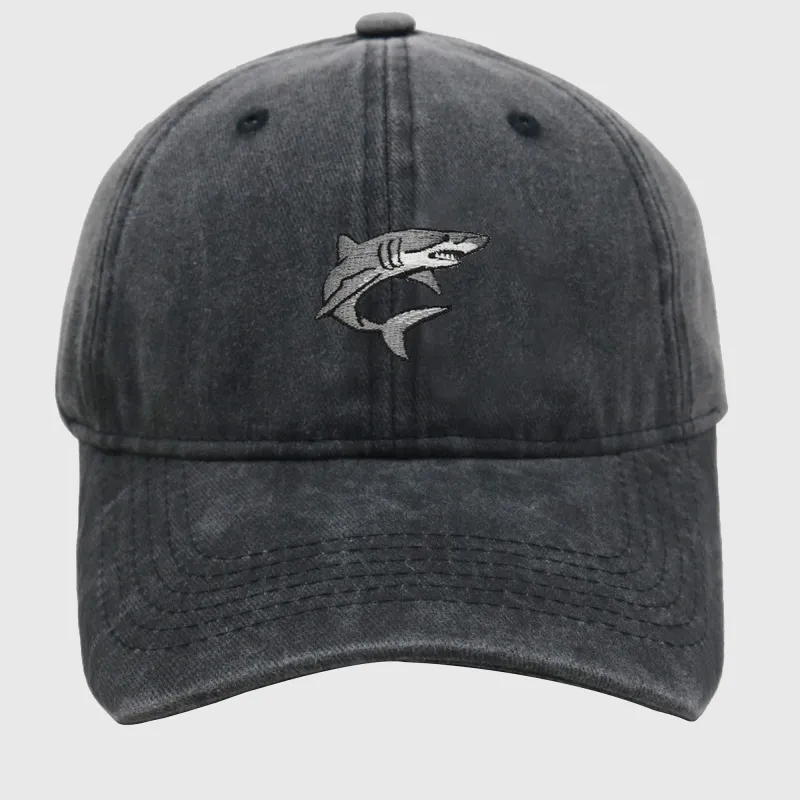 Anna-Kaci Women's Vintage Washed Baseball Cap with Shark Embroidery sold by Anna-Kaci