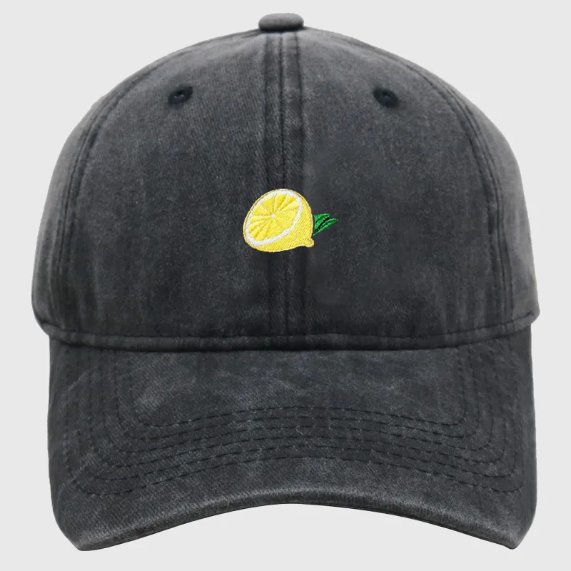 Anna-Kaci Women's Vintage Washed Baseball Cap with Lemon Embroidery sold by Anna-Kaci