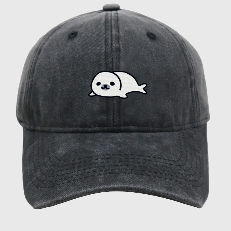Anna-Kaci Women's Vintage Washed Baseball Cap with Cute Seal Embroidery sold by Anna-Kaci