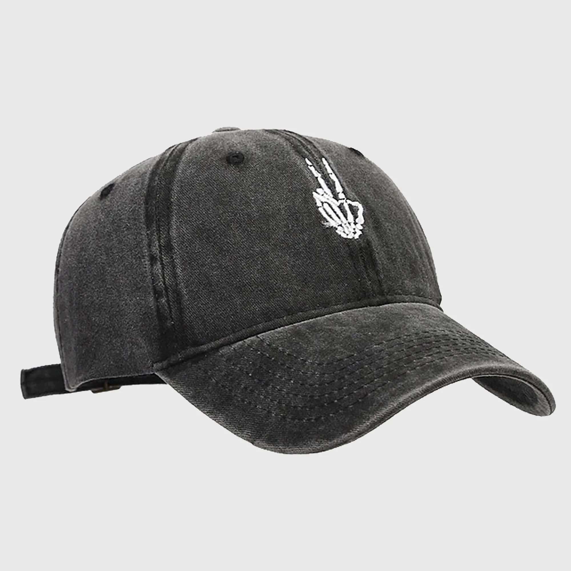 Anna-Kaci Women's Vintage Washed Baseball Cap with Skeleton Peace Sign Embroidery sold by Anna-Kaci