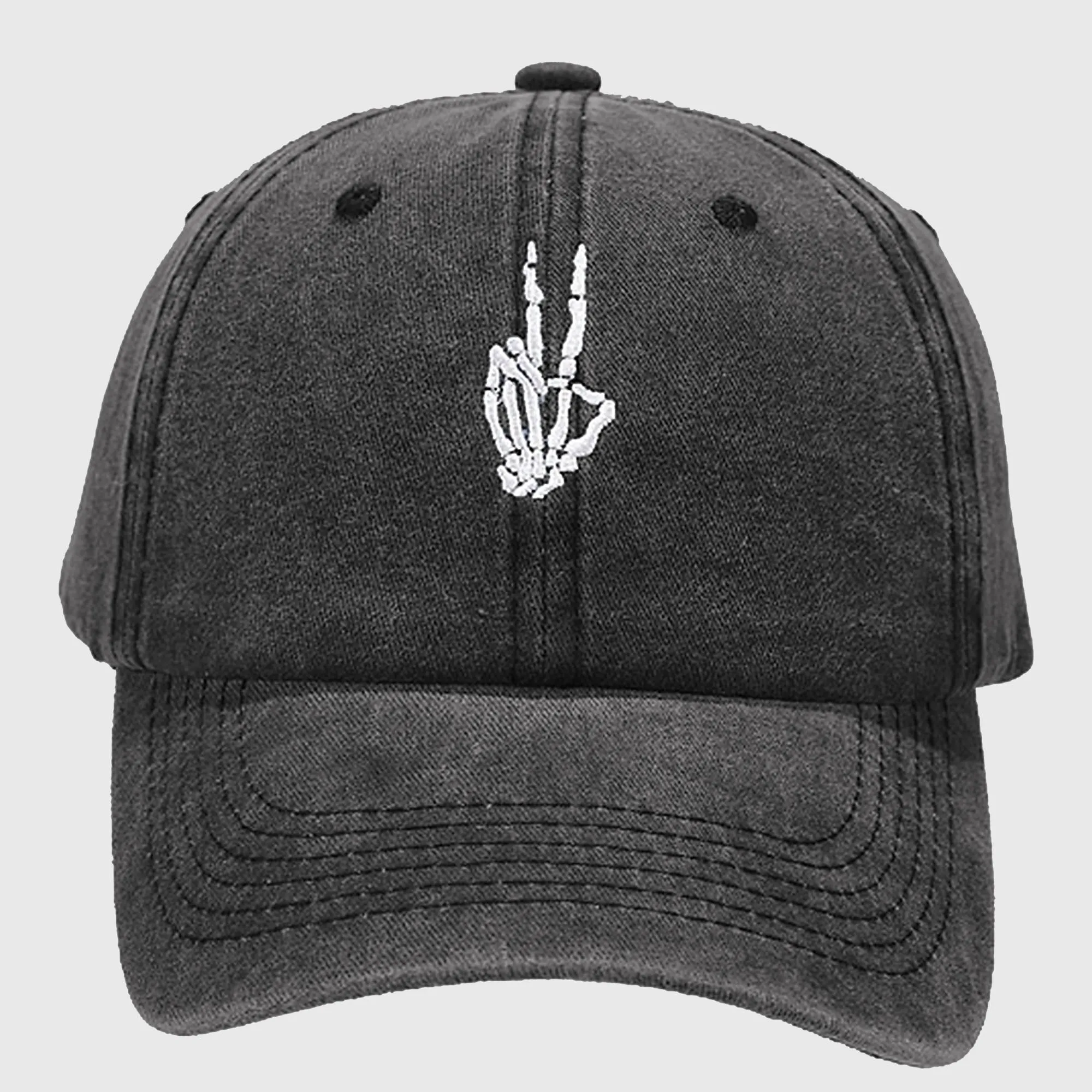 Anna-Kaci Women's Vintage Washed Baseball Cap with Skeleton Peace Sign Embroidery sold by Anna-Kaci product image thumbnail 2