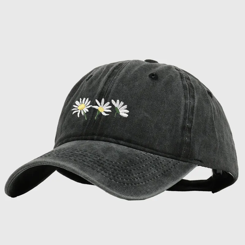 Anna-Kaci Women's Vintage - Washed Baseball Cap with Daisy Embroidery sold by Anna-Kaci