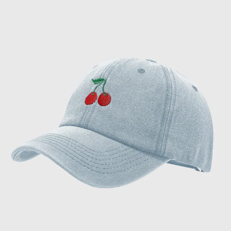 Anna-Kaci Women's Denim Baseball Cap with Cherry Embroidery sold by Anna-Kaci