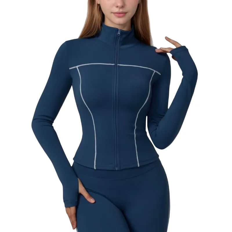 Anna-Kaci Active Women's Fitted Zip-Up Activewear Jacket with High Collar Long Sleeves and Contour Seaming sold by Anna-Kaci