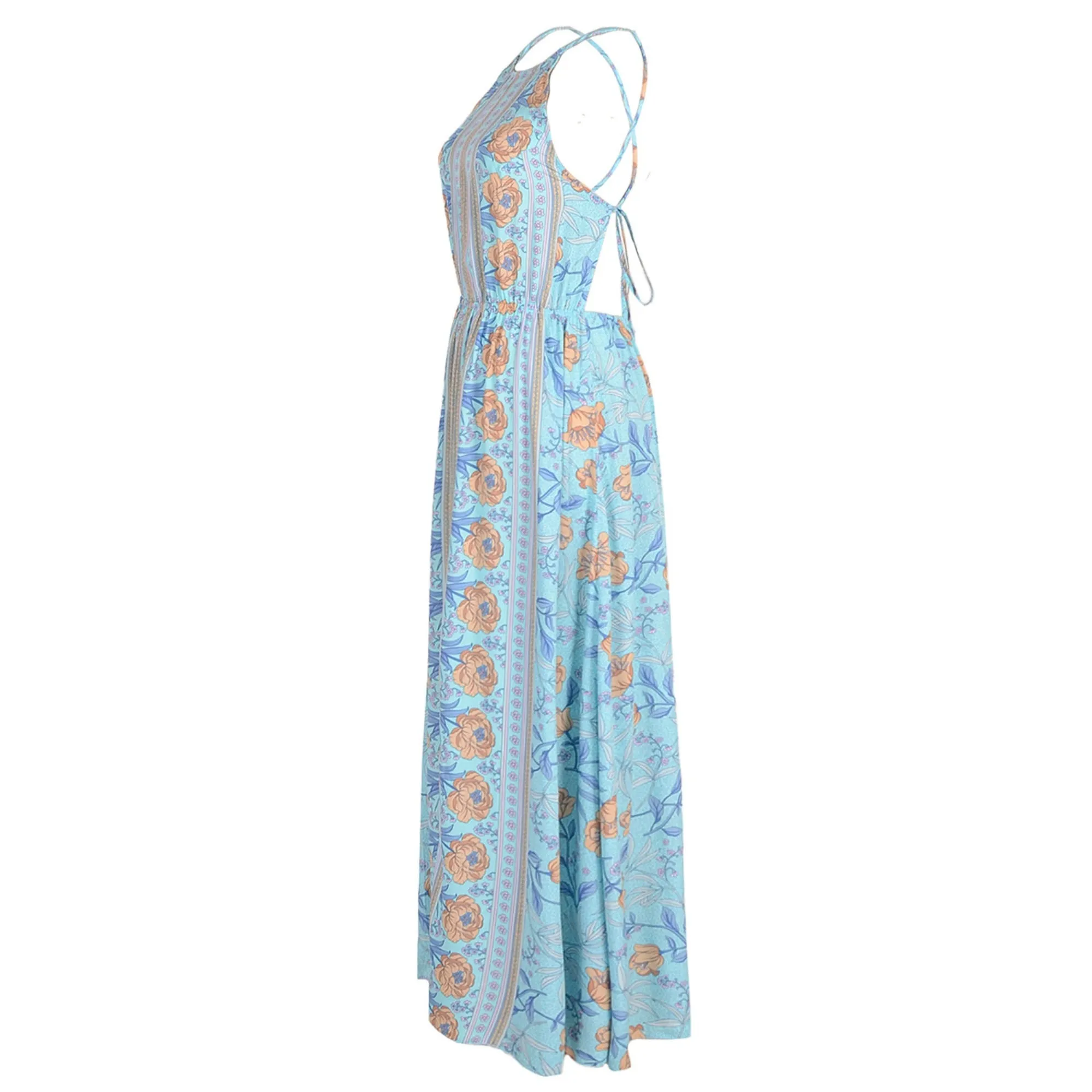 Anna-Kaci Women's Floral Print Maxi Dress with Sleeveless Bodice and Front Slit Detail sold by Anna-Kaci product image thumbnail 3