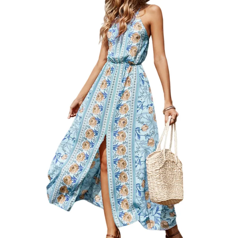 Anna-Kaci Women's Floral Print Maxi Dress with Sleeveless Bodice and Front Slit Detail sold by Anna-Kaci