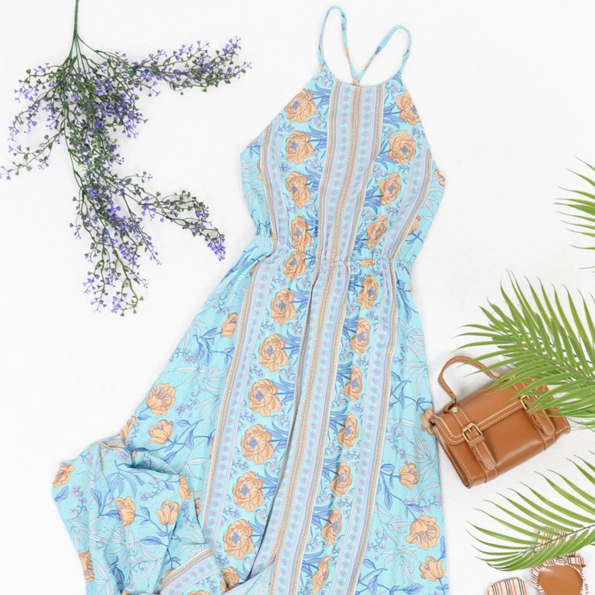 Anna-Kaci Women's Floral Print Maxi Dress with Sleeveless Bodice and Front Slit Detail sold by Anna-Kaci product image thumbnail 5