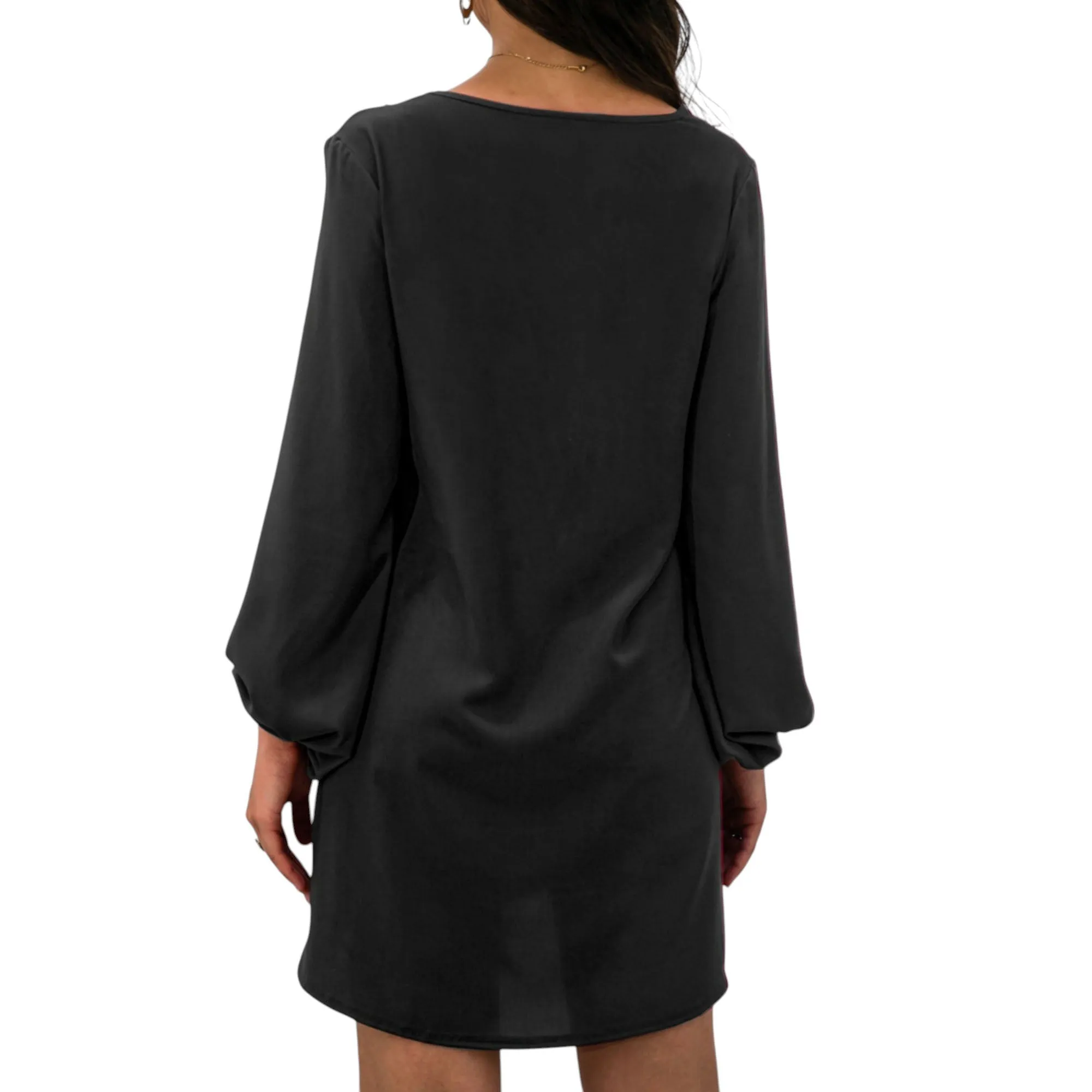 Anna-Kaci Women's Long Sleeve Mini Shift Dress with V-Neckline and Lace Trim Detail sold by Anna-Kaci product image thumbnail 4