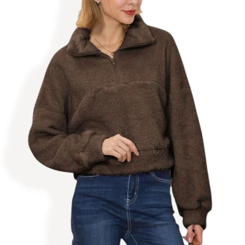 Anna-Kaci Women's High Pile Fleece Pullover with Half Zip Front and Long Sleeves sold by Anna-Kaci