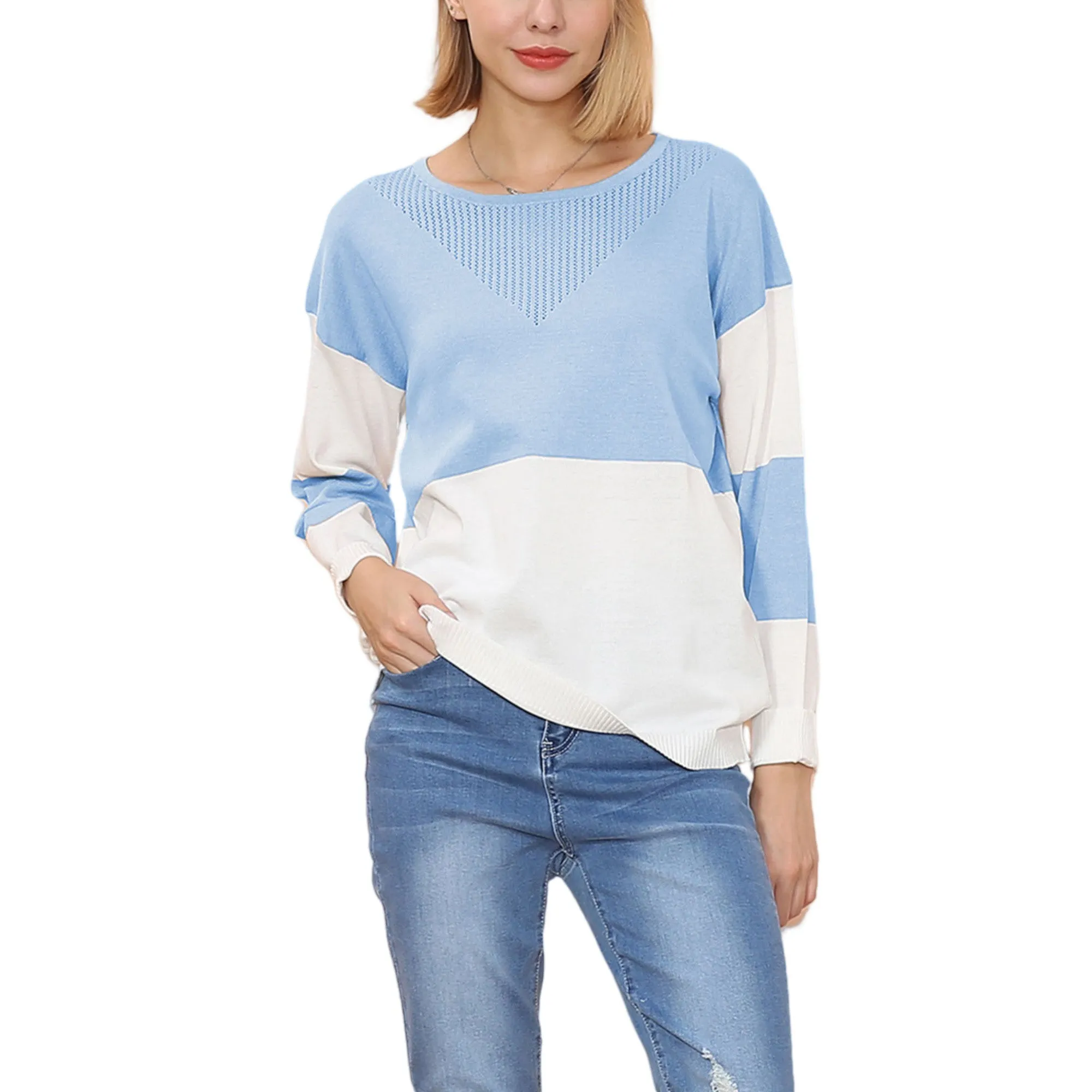 Anna-Kaci Women's Long Sleeve Color Block Pullover Top with Ribbed Crew Neck and Relaxed Fit sold by Anna-Kaci product image thumbnail 4