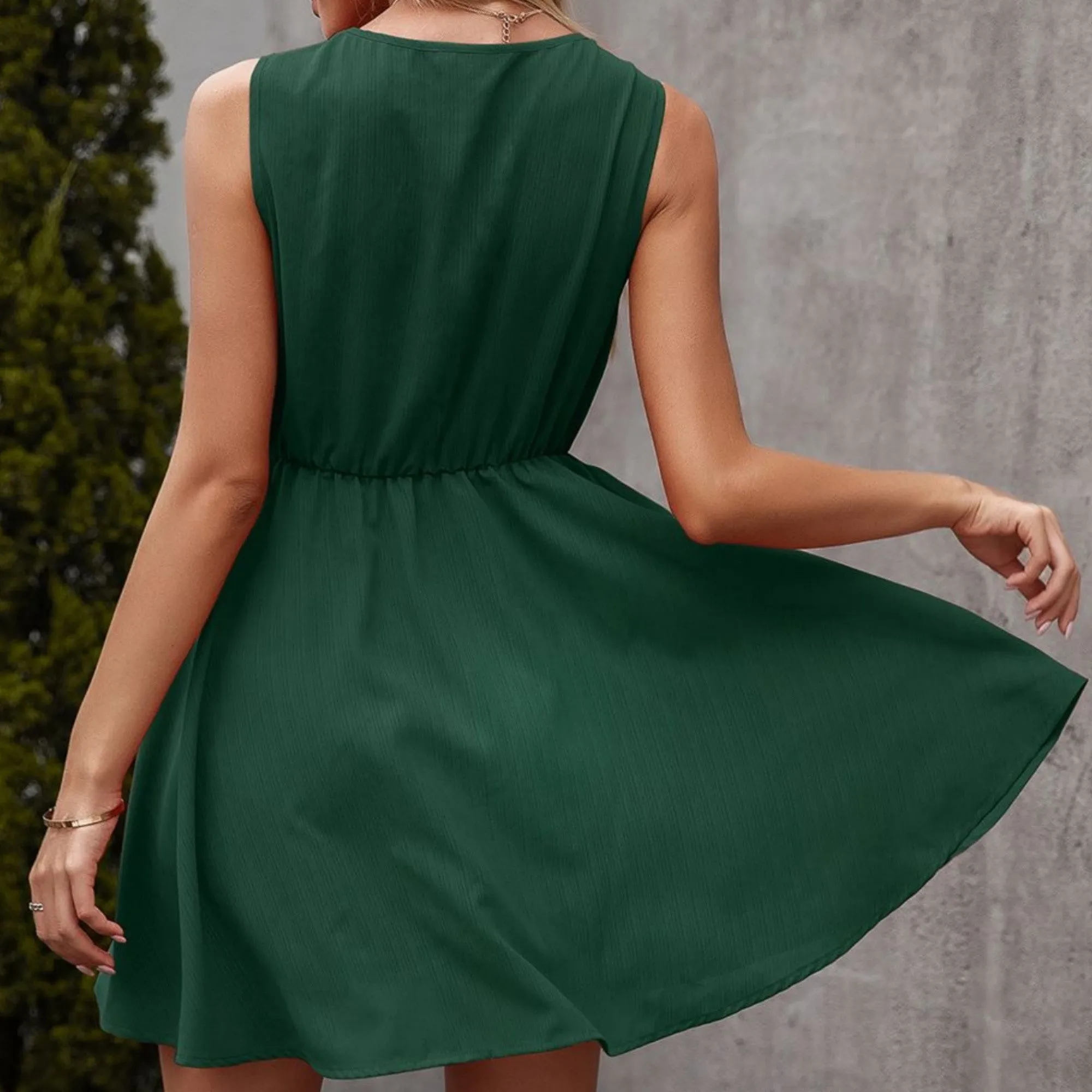 Anna-Kaci Women's Sleeveless Mini Dress with V-Neckline Front Buttons and Elastic Waist sold by Anna-Kaci product image thumbnail 4