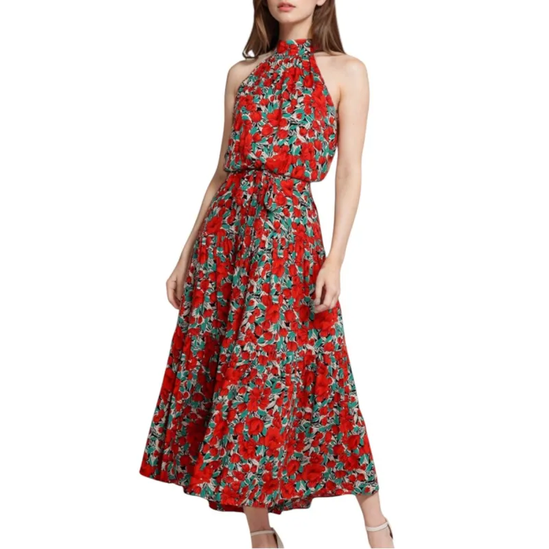 Anna-Kaci Women's Halter Neck Floral Maxi Dress with Waist Tie and Flowing Skirt sold by Anna-Kaci