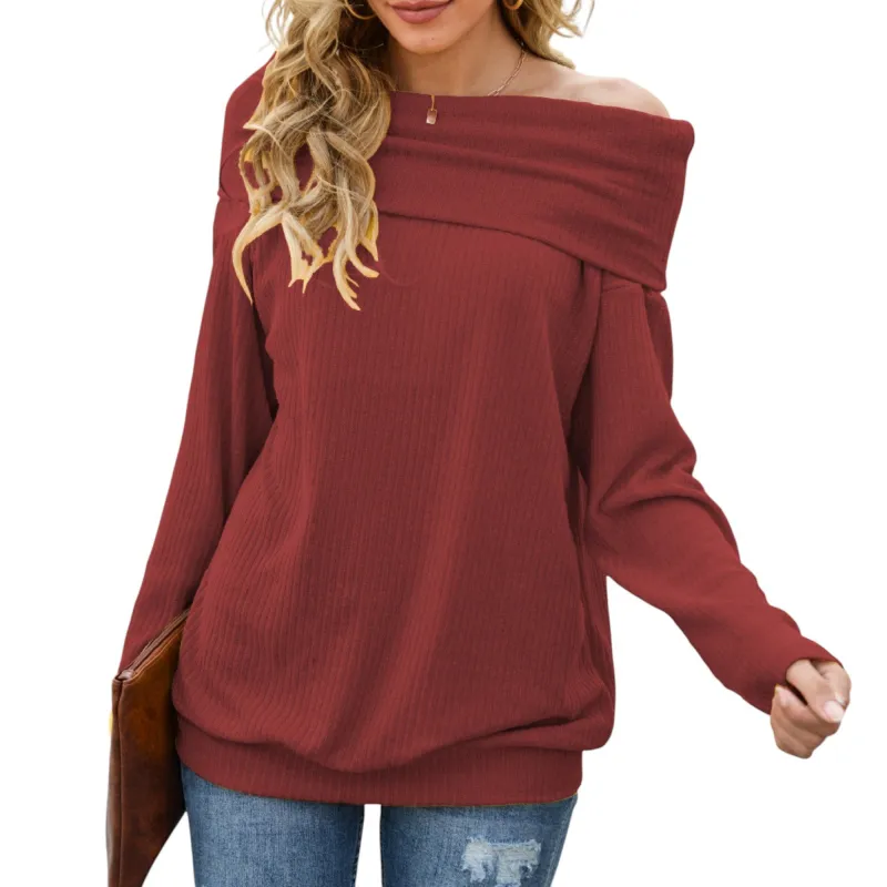 Anna-Kaci Women's Off Shoulder Ribbed Knit Long Sleeve Pullover Top sold by Anna-Kaci