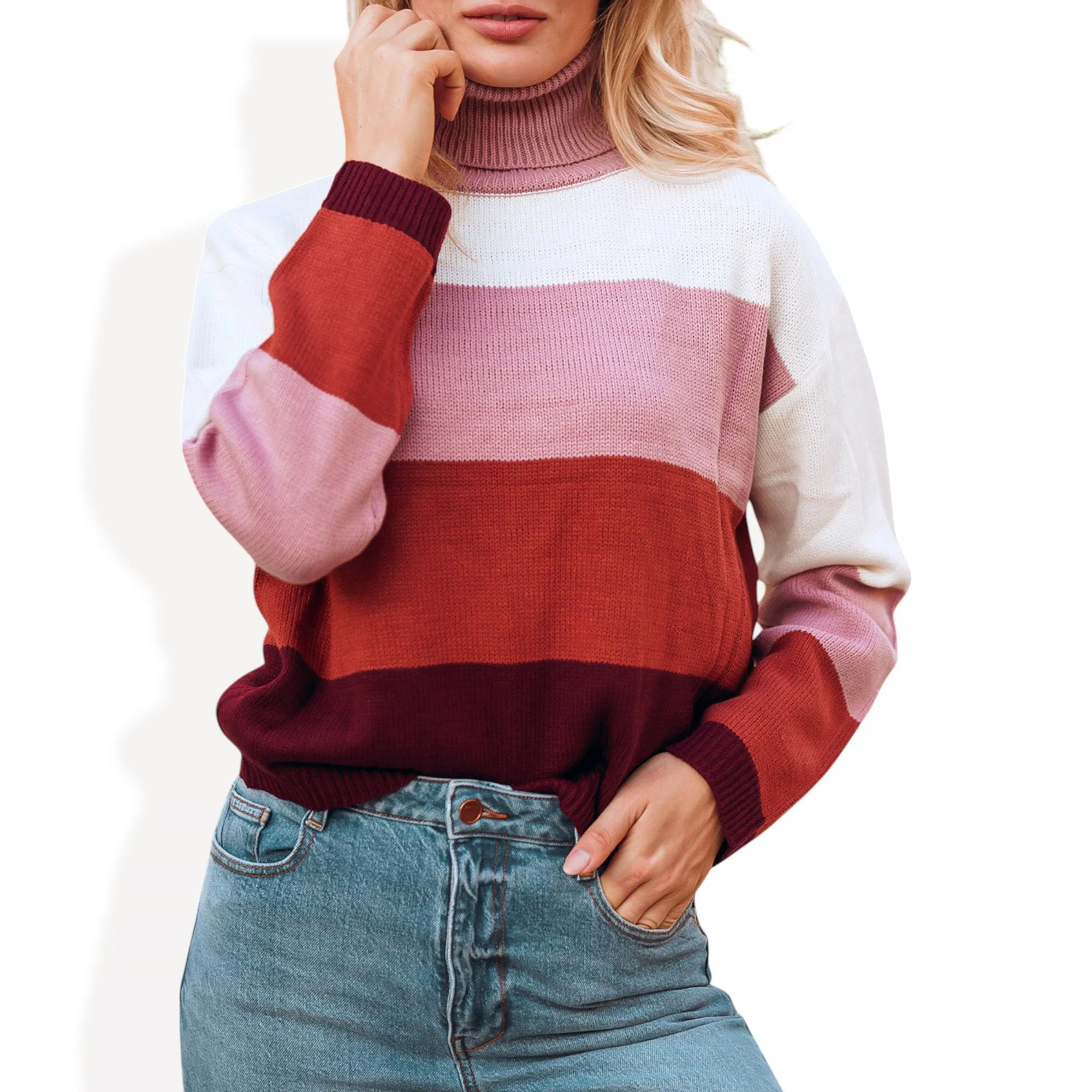 Anna-Kaci Women's Striped Turtleneck Knit Pullover Sweater with Long Sleeves sold by Anna-Kaci