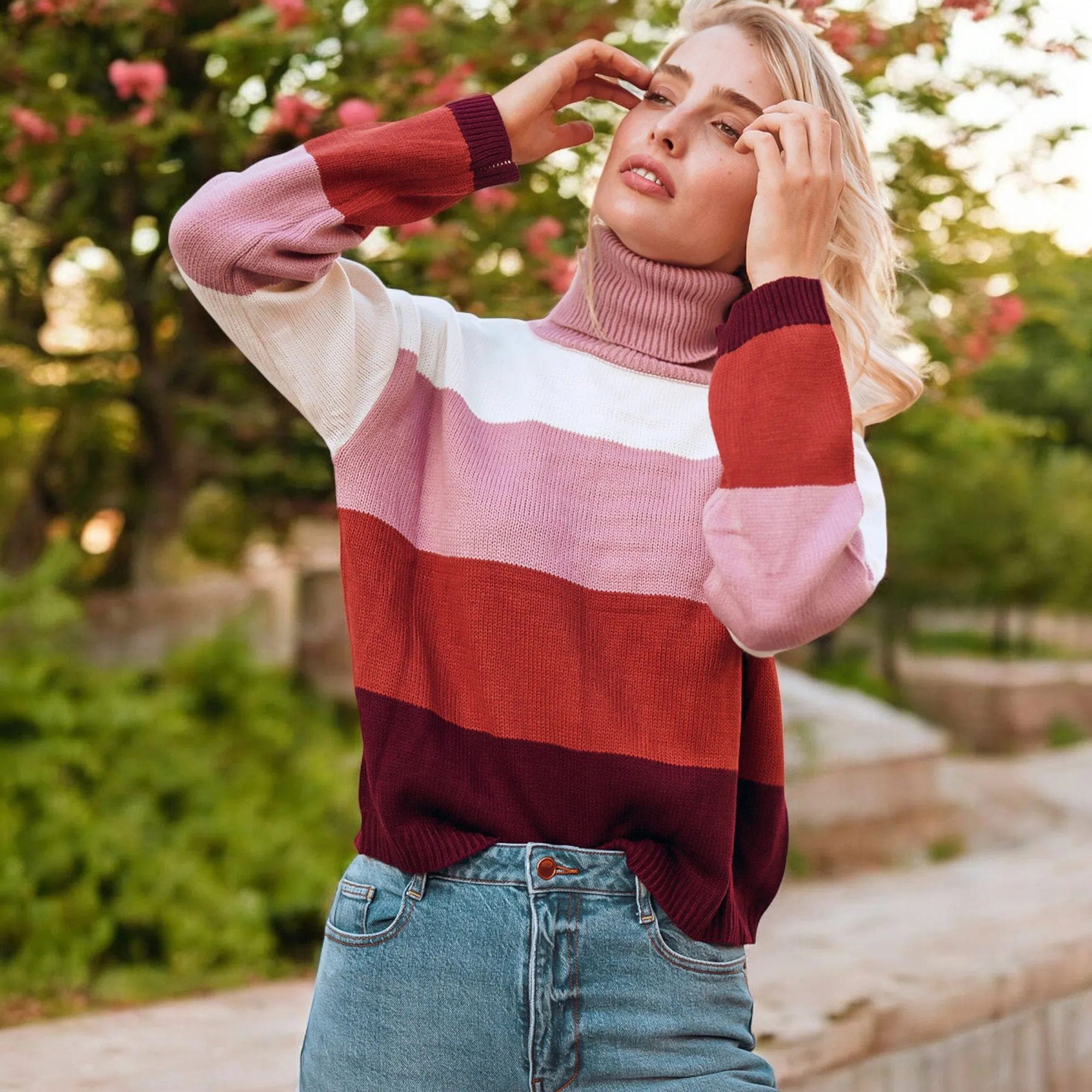 Anna-Kaci Women's Striped Turtleneck Knit Pullover Sweater with Long Sleeves sold by Anna-Kaci product image thumbnail 5