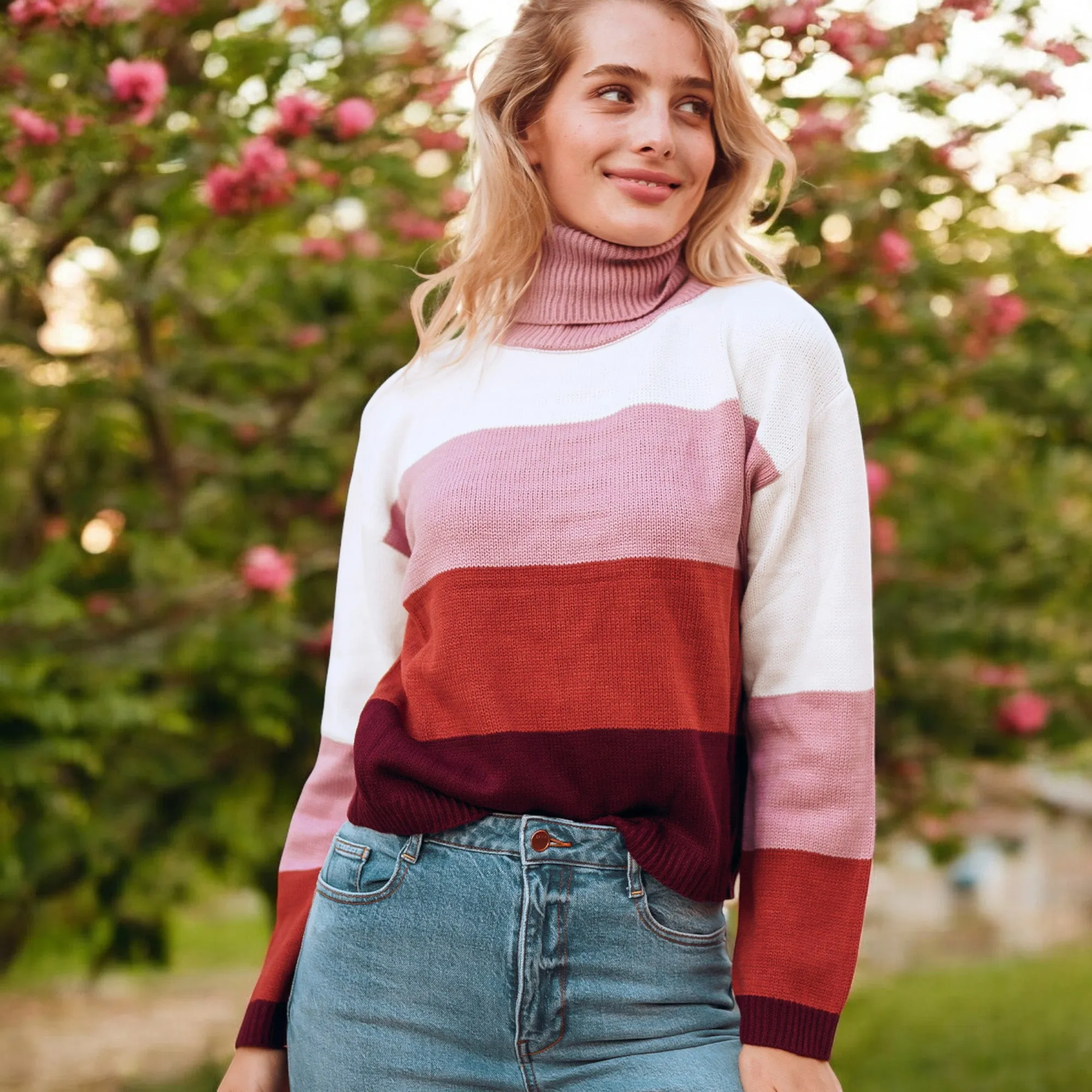 Anna-Kaci Women's Striped Turtleneck Knit Pullover Sweater with Long Sleeves sold by Anna-Kaci product image thumbnail 3