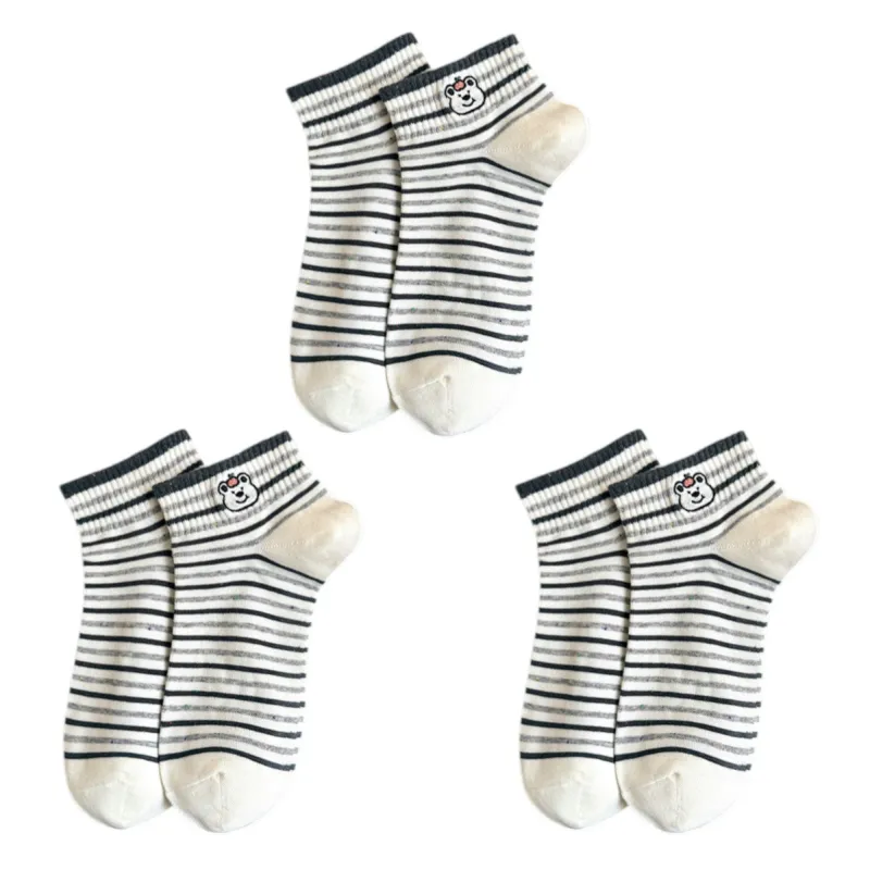 Anna-Kaci 3-Pack Women's Cartoon Embroidered Cotton Ankle Socks with Stripes and Color Speckle Design sold by Anna-Kaci