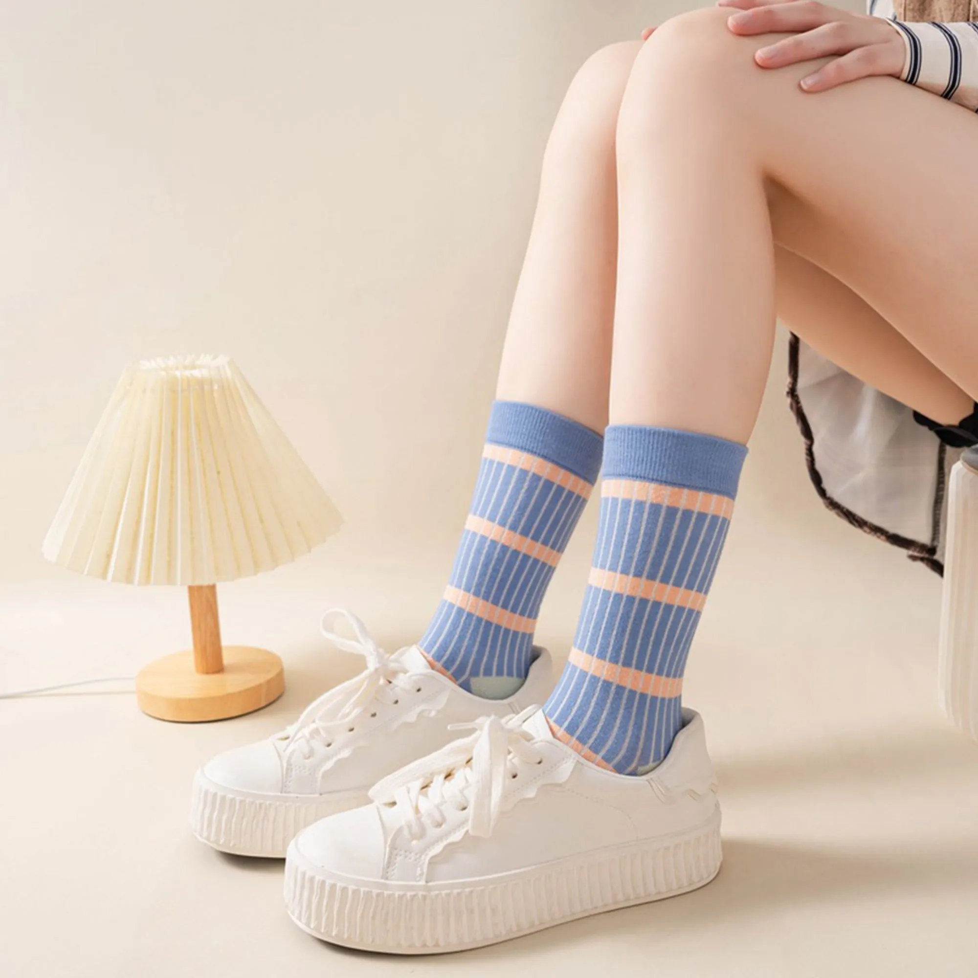 Anna-Kaci 3 Pairs Women's Mid-Calf Striped Casual Cotton Socks sold by Anna-Kaci product image thumbnail 4