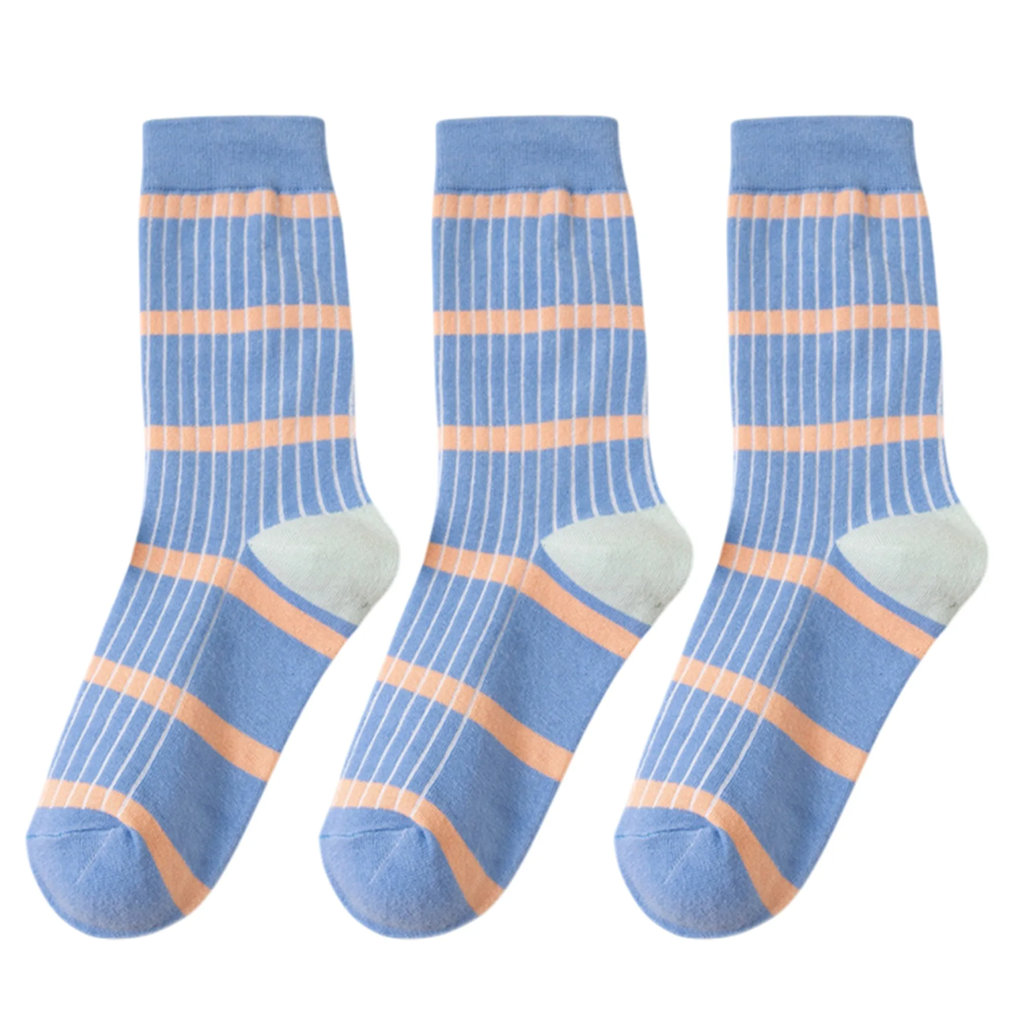 Anna-Kaci 3 Pairs Women's Mid-Calf Striped Casual Cotton Socks sold by Anna-Kaci