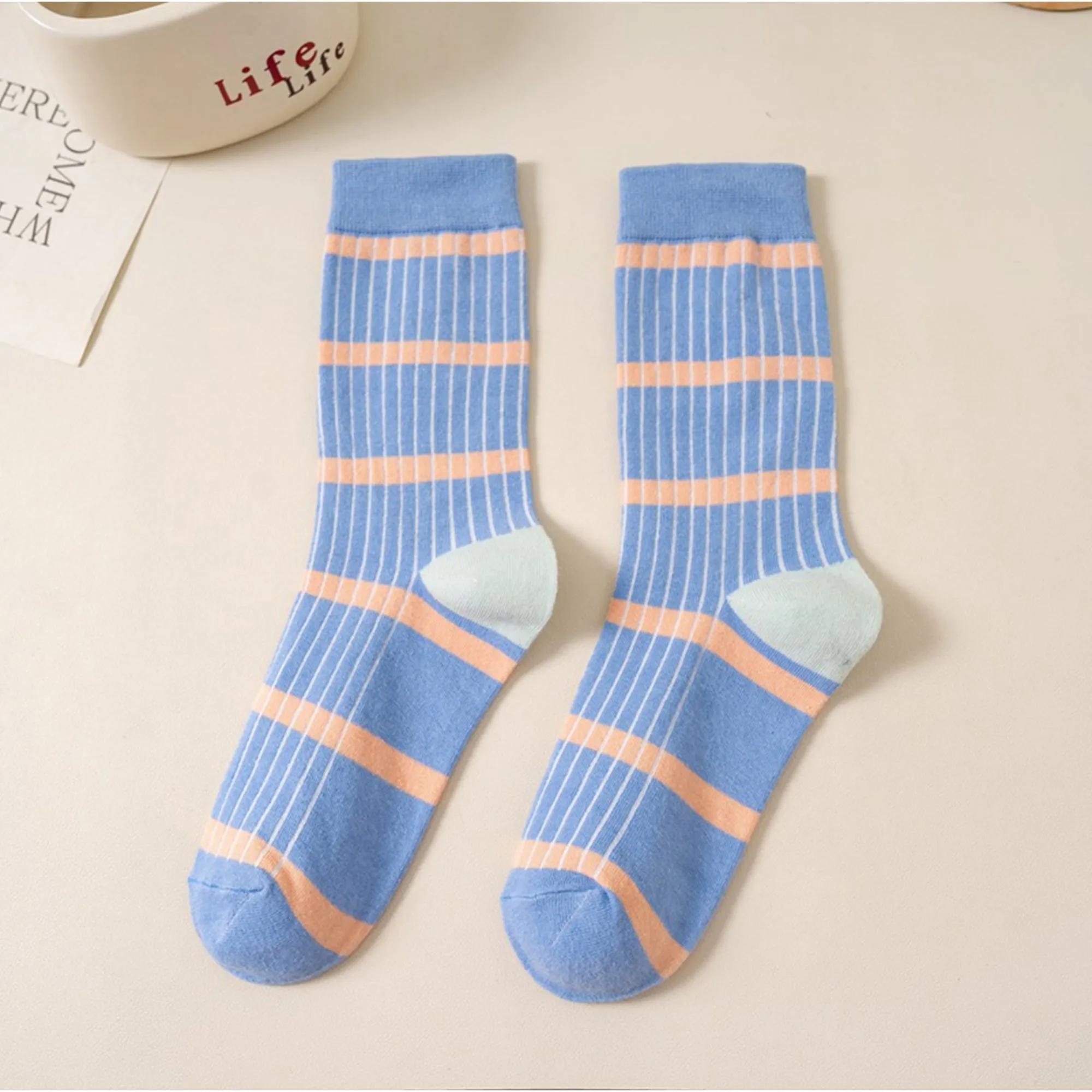 Anna-Kaci 3 Pairs Women's Mid-Calf Striped Casual Cotton Socks sold by Anna-Kaci product image thumbnail 5
