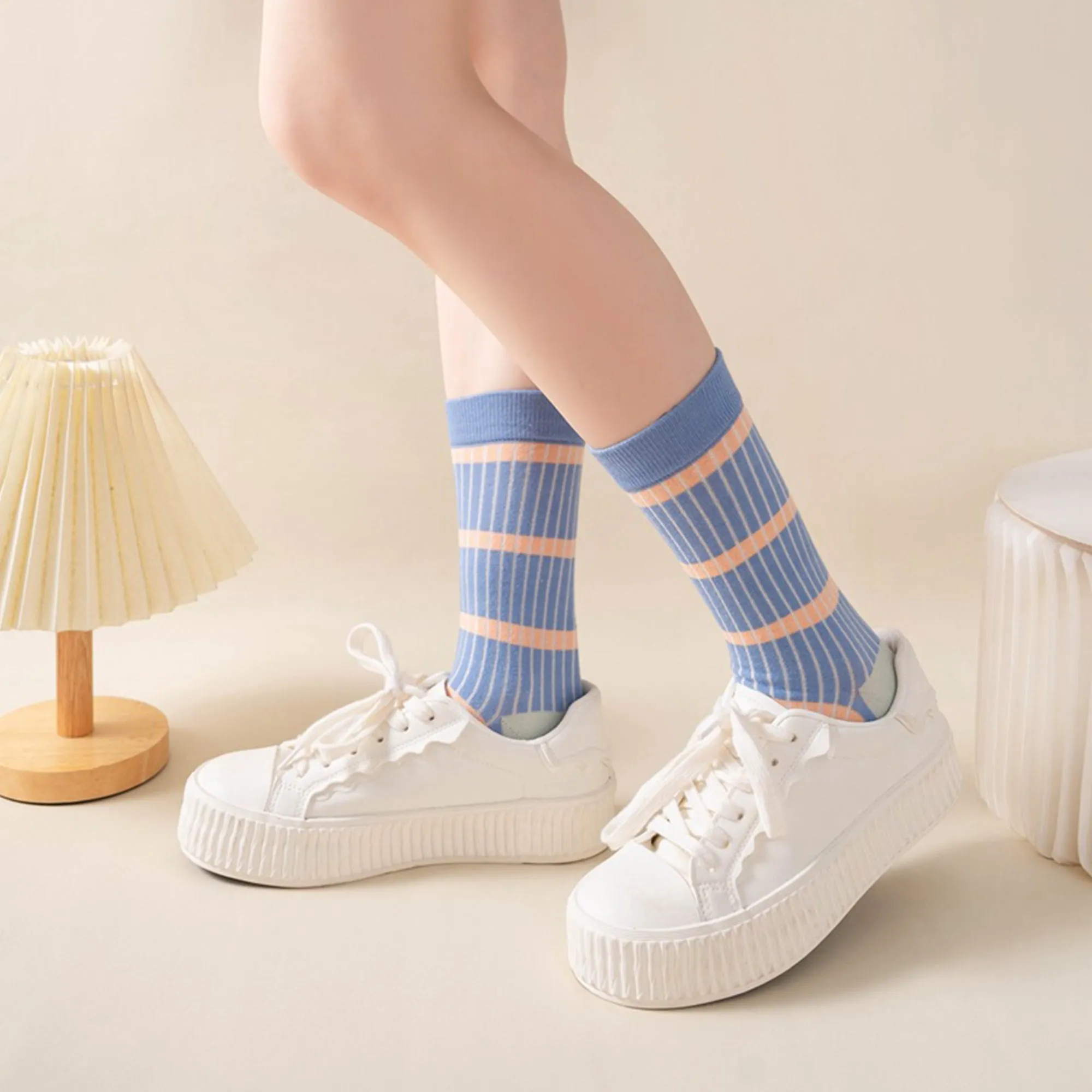 Anna-Kaci 3 Pairs Women's Mid-Calf Striped Casual Cotton Socks sold by Anna-Kaci product image thumbnail 2