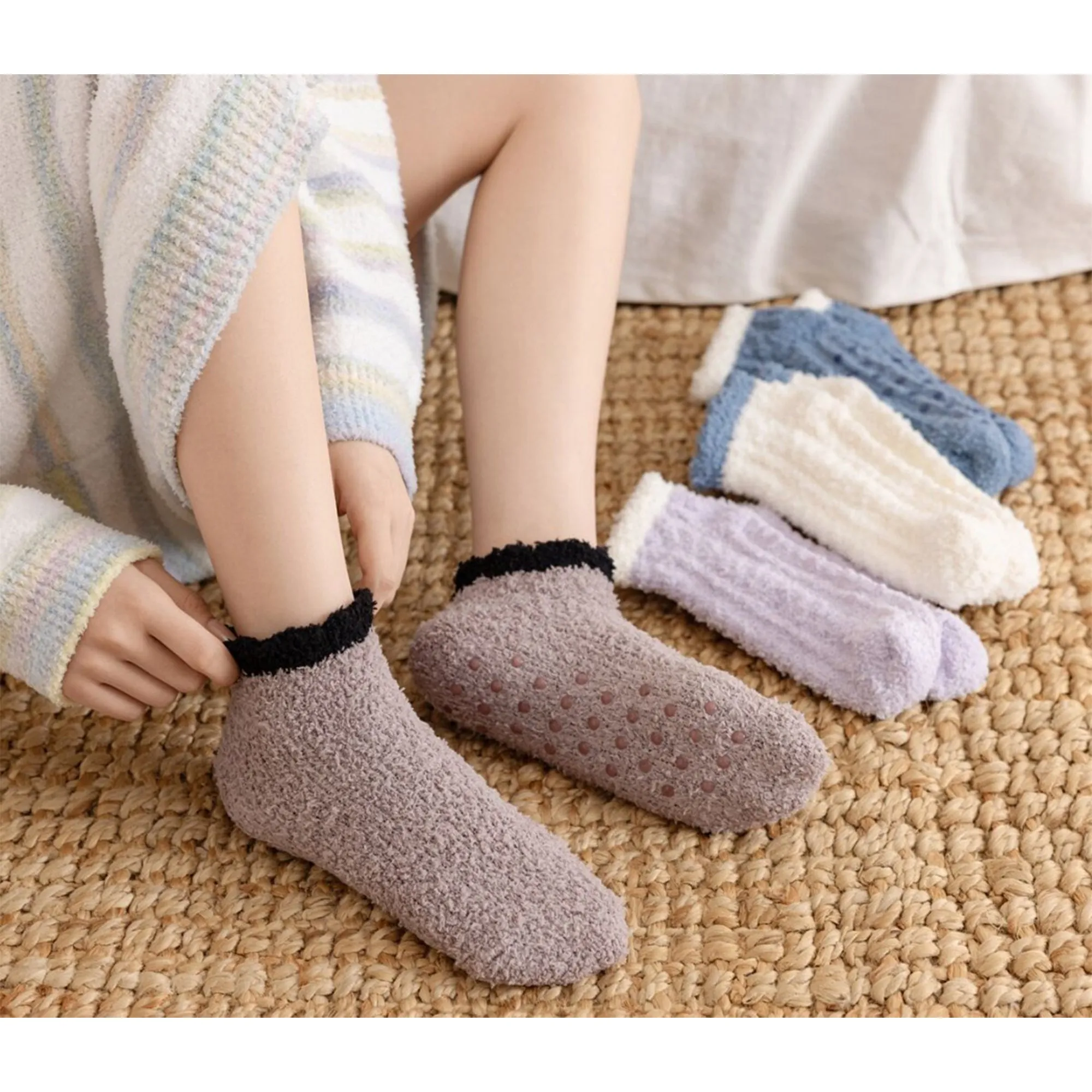 Anna-Kaci 3 Pairs Plush Anti-Slip Fuzzy Ankle Socks with Soft Cuff Trim sold by Anna-Kaci product image thumbnail 3