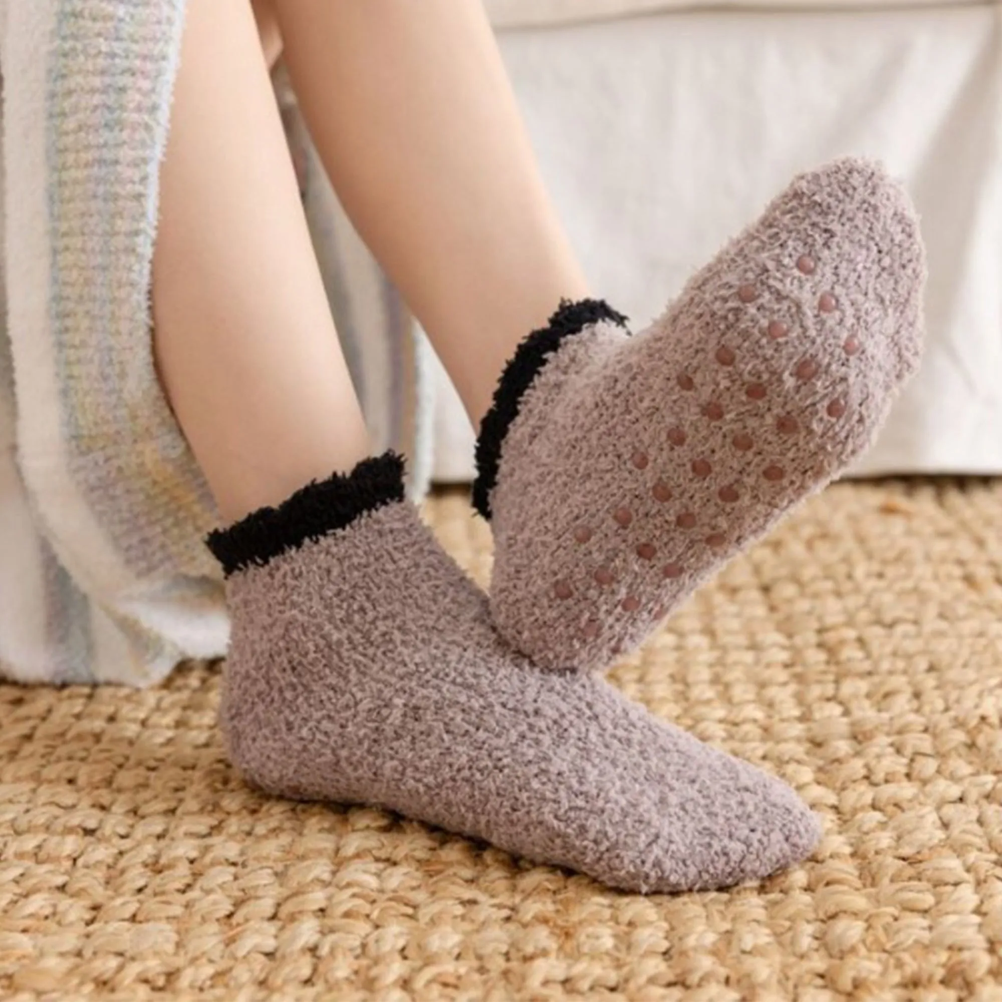 Anna-Kaci 3 Pairs Plush Anti-Slip Fuzzy Ankle Socks with Soft Cuff Trim sold by Anna-Kaci product image thumbnail 2