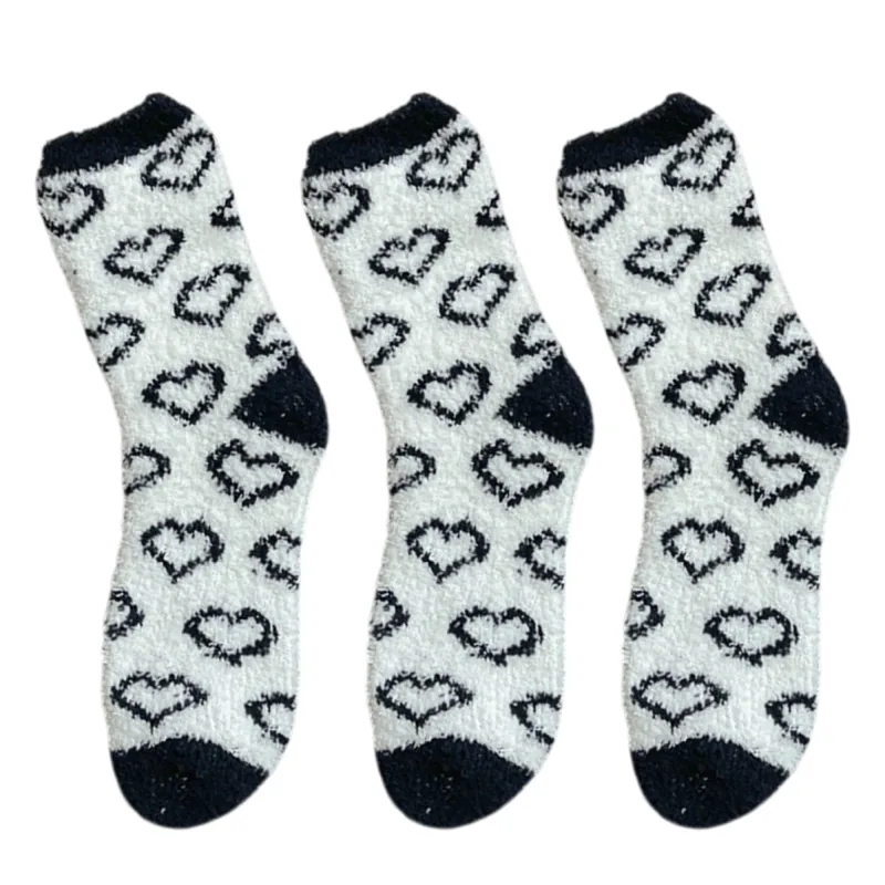 Anna-Kaci 3 Pairs Cozy Fluffy Crew Socks with Heart Pattern Design for Women sold by Anna-Kaci