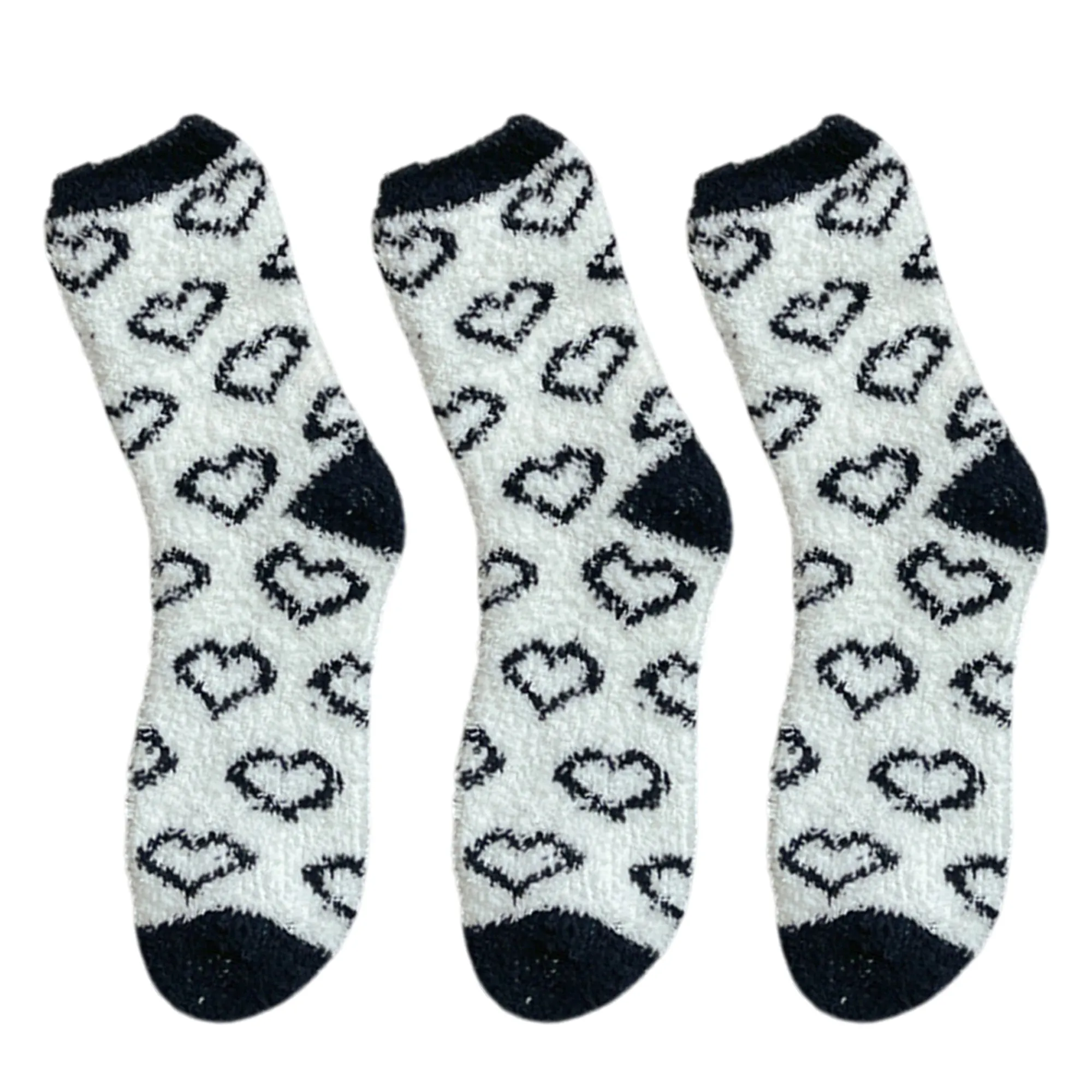 Anna-Kaci 3 Pairs Cozy Fluffy Crew Socks with Heart Pattern Design for Women sold by Anna-Kaci