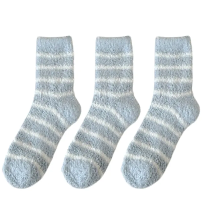 Anna-Kaci 3 Pairs Plush Crew Socks with Cozy Striped Design sold by Anna-Kaci