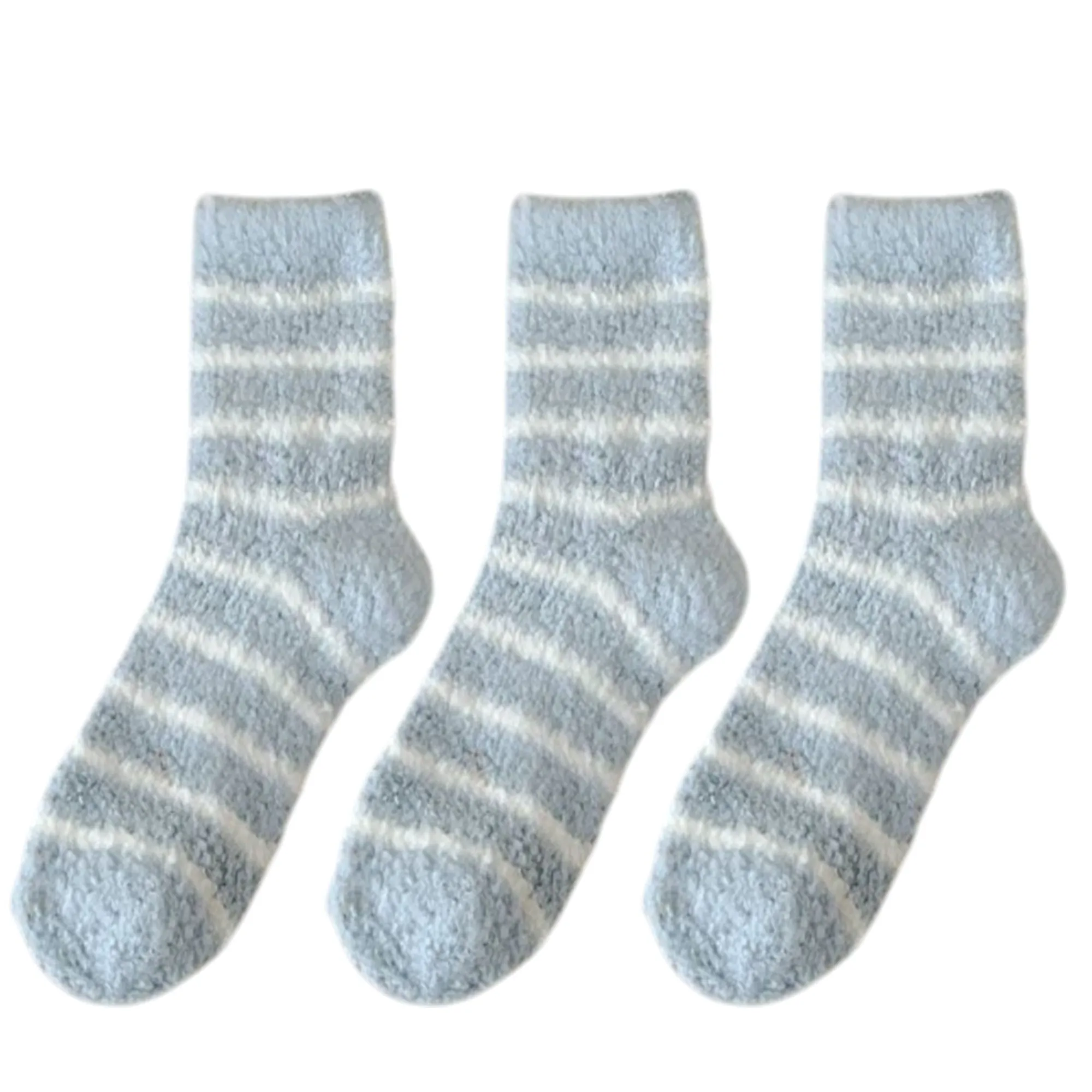 Anna-Kaci 3 Pairs Plush Crew Socks with Cozy Striped Design sold by Anna-Kaci