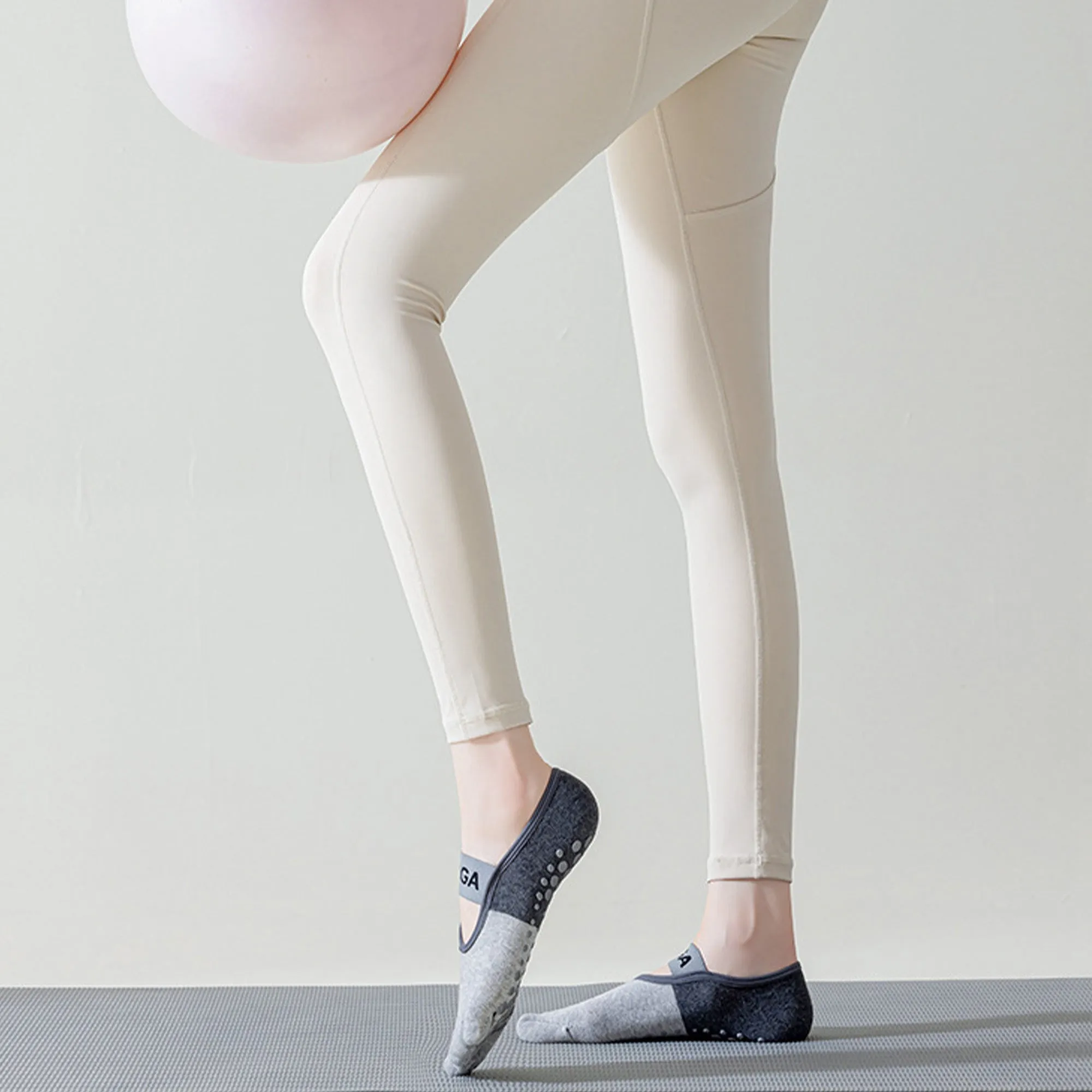 Anna-Kaci 3 Pairs Women's Cotton Sports Five Toe Anti Slip Fitness Yoga Socks with Elastic Strap sold by Anna-Kaci product image thumbnail 3