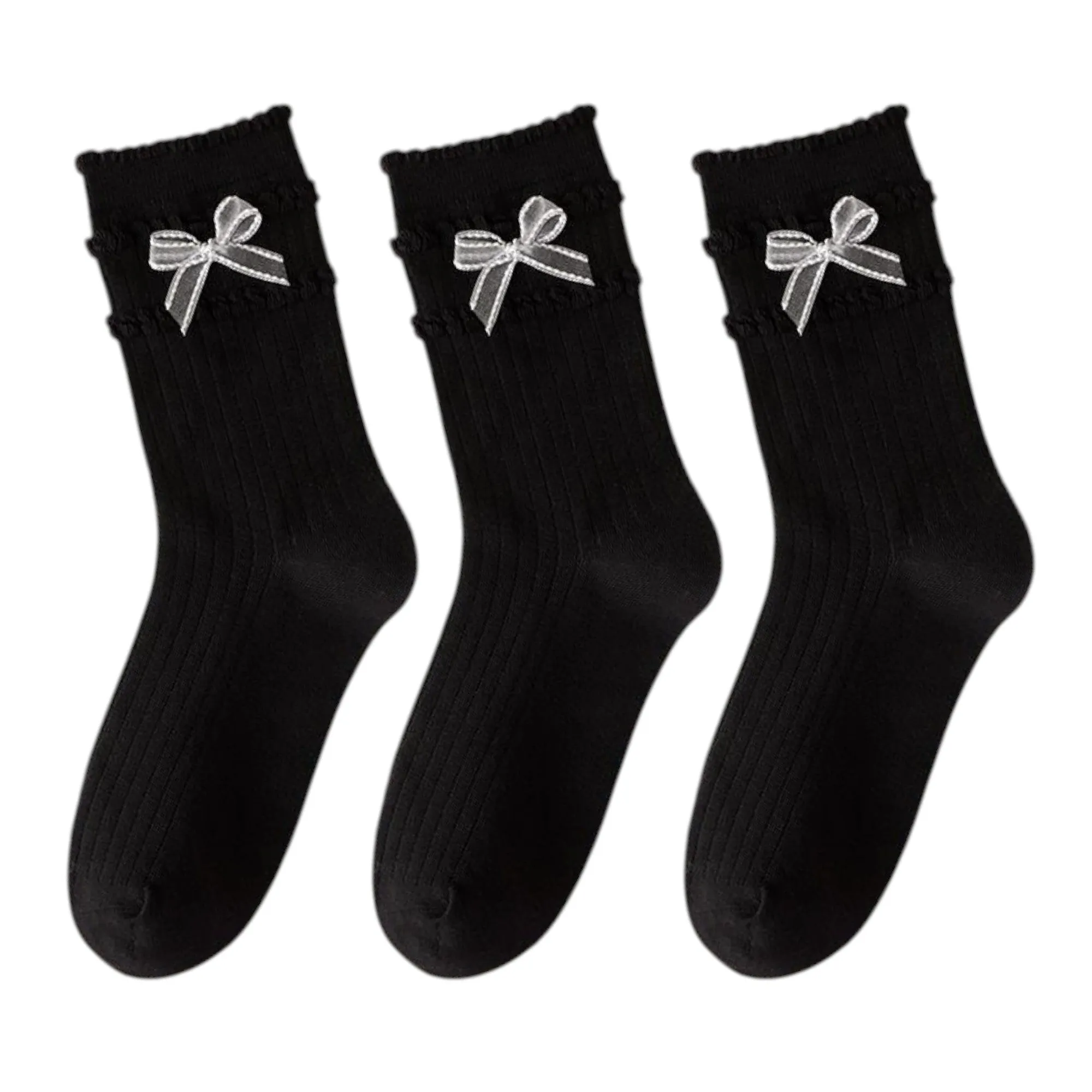Anna-Kaci 3-Pack Women's Cotton Crew Socks with Ribbed Knit, Satin Bow Accen sold by Anna-Kaci product image thumbnail 5
