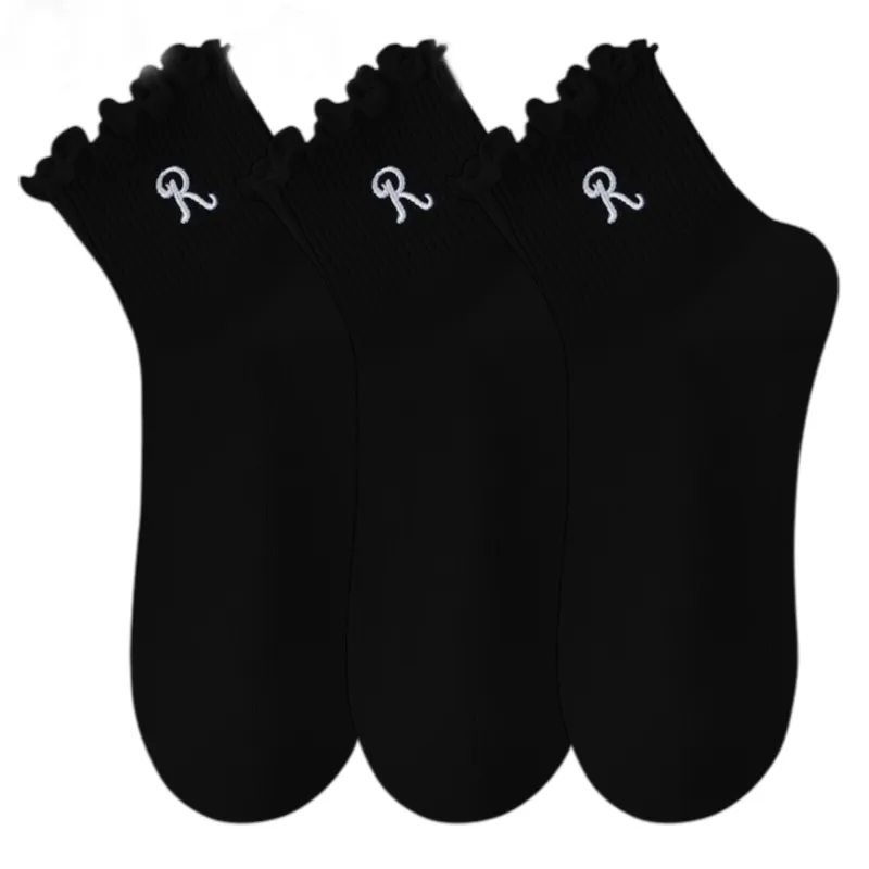 Anna-Kaci 3-Pack Women's Crew Socks with Ruffle Lettuce Edge Trim and Delicate Embroidered Detail sold by Anna-Kaci