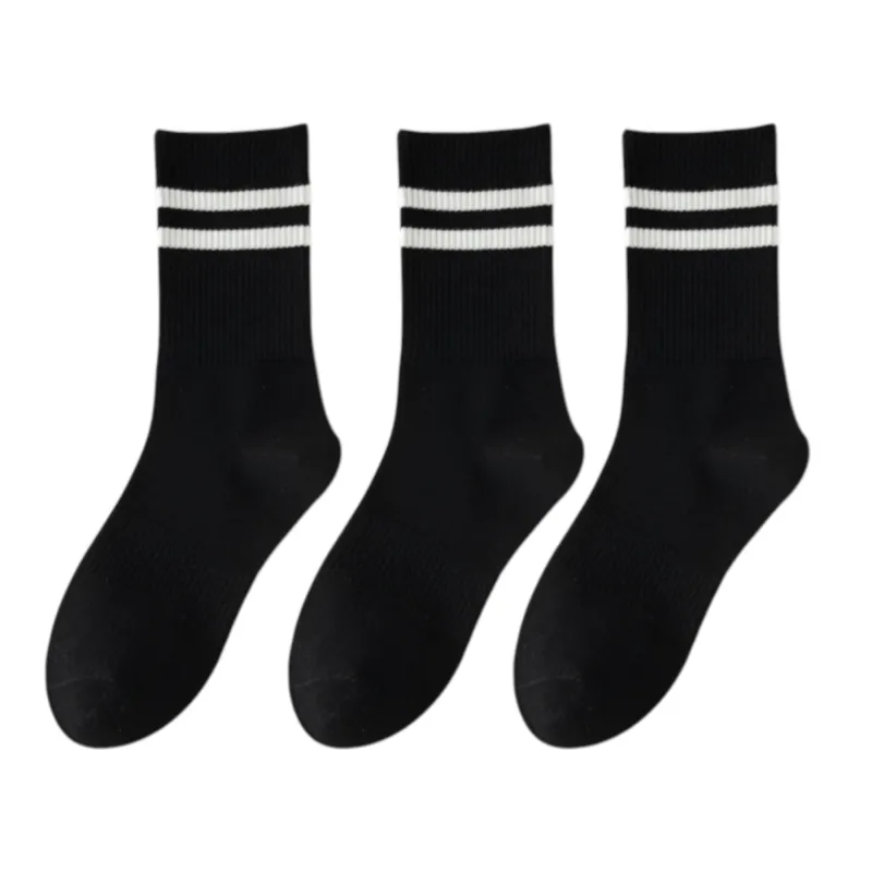 Anna-Kaci 3-Pack Women's Cotton Crew Socks with Sporty Double Stripe Design in Assorted Colors sold by Anna-Kaci