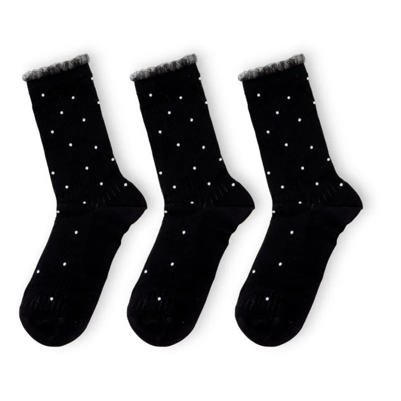 Anna-Kaci 3-Pack Women's Crew Socks with Ribbed Texture and Allover Polka Dot Pattern sold by Anna-Kaci