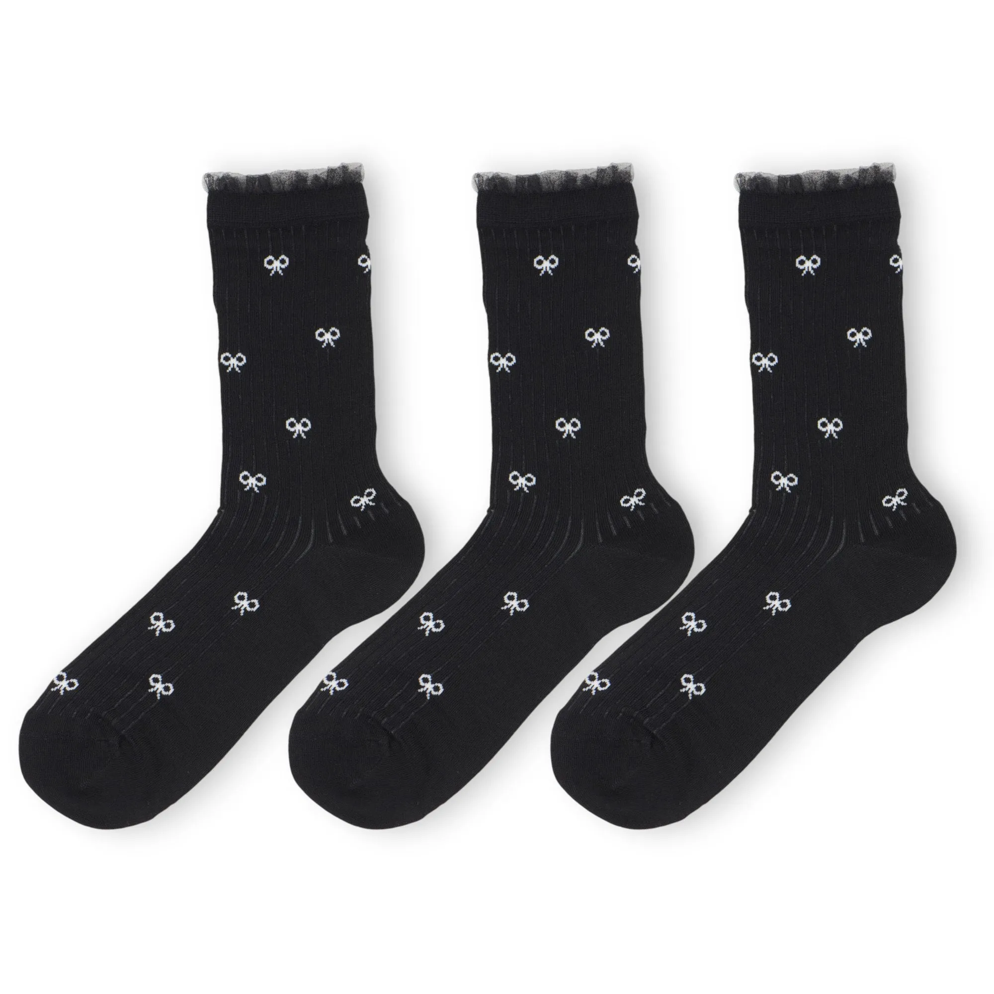 Anna-Kaci 3-Pack Women's Crew Socks with Allover Bow Embroidery and Ribbed Texture sold by Anna-Kaci product image thumbnail 5