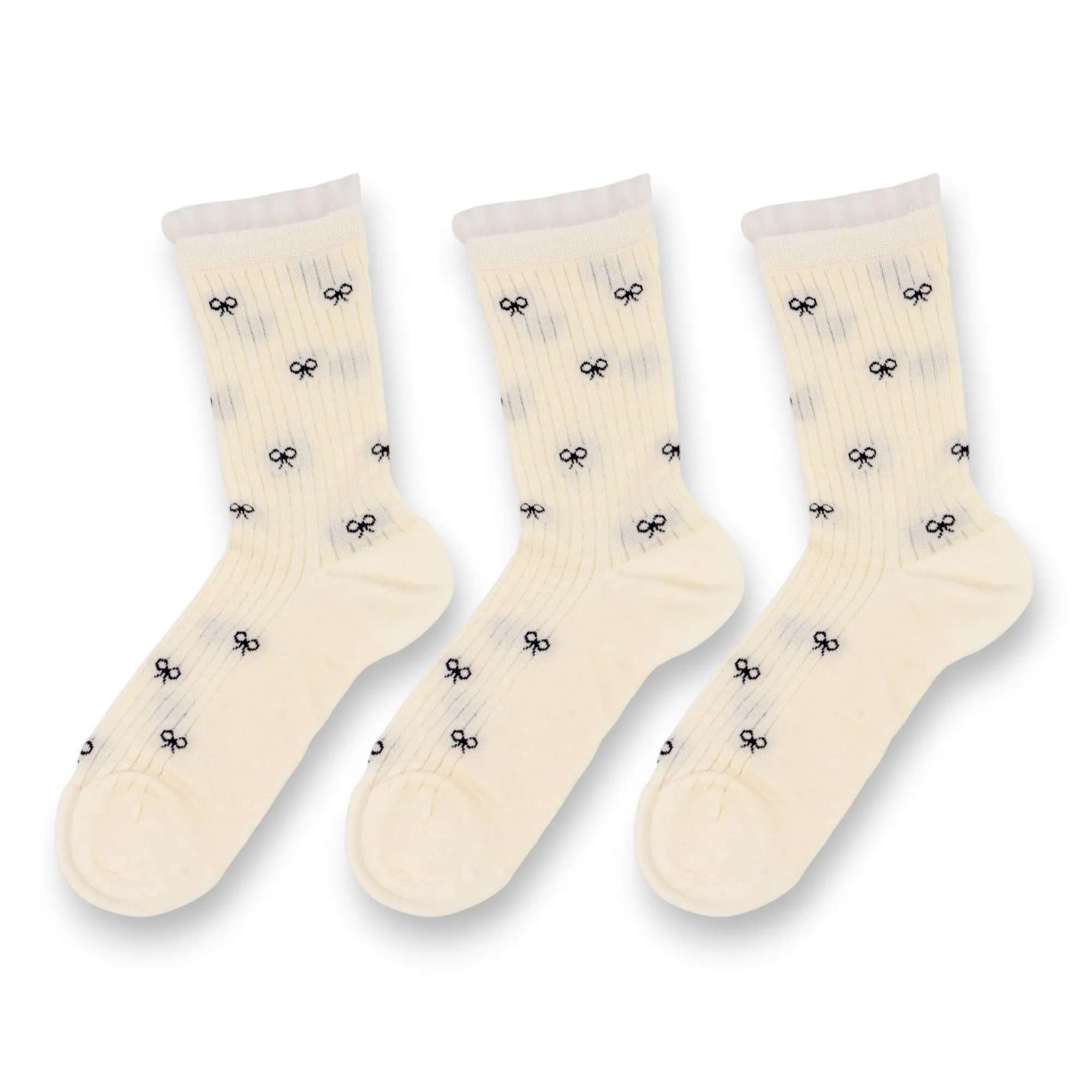 Anna-Kaci 3-Pack Women's Crew Socks with Allover Bow Embroidery and Ribbed Texture sold by Anna-Kaci