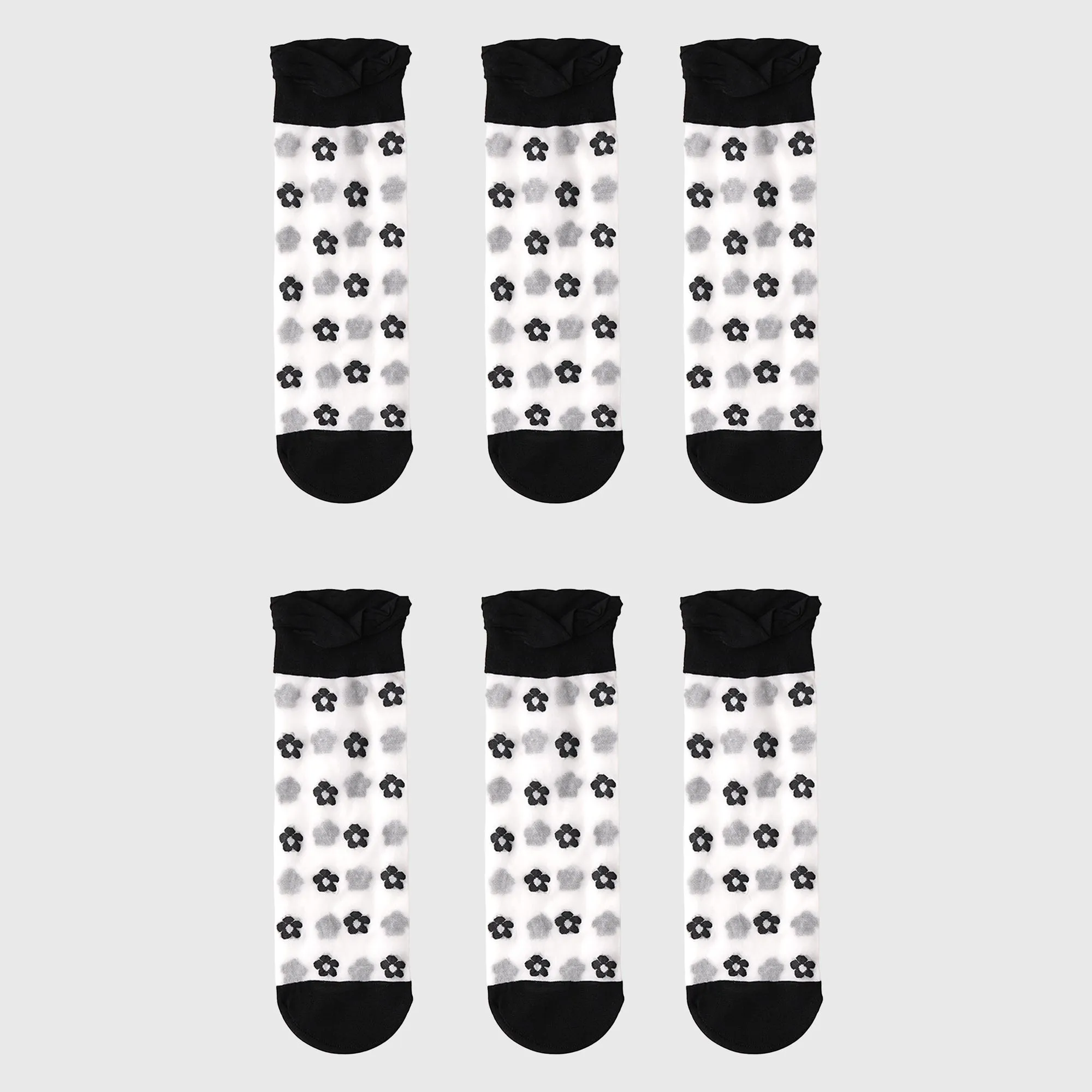 Anna-Kaci Women's Sheer Floral Patterned Ankle Socks with Ruffle Cuff 6pk sold by Anna-Kaci product image thumbnail 3