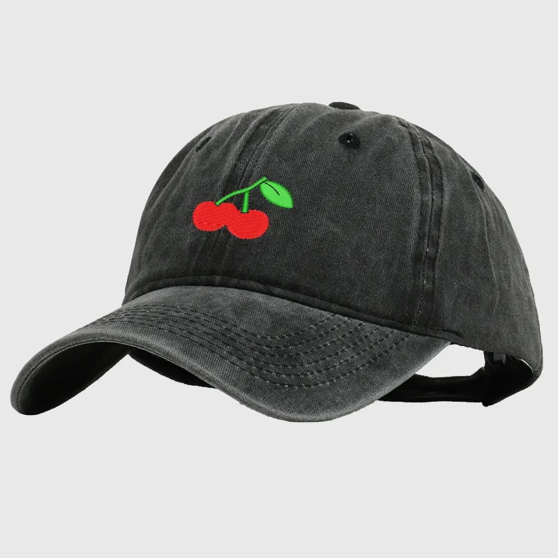 Anna-Kaci Women's Vintage Washed Denim Baseball Cap with Cherry Embroidery sold by Anna-Kaci