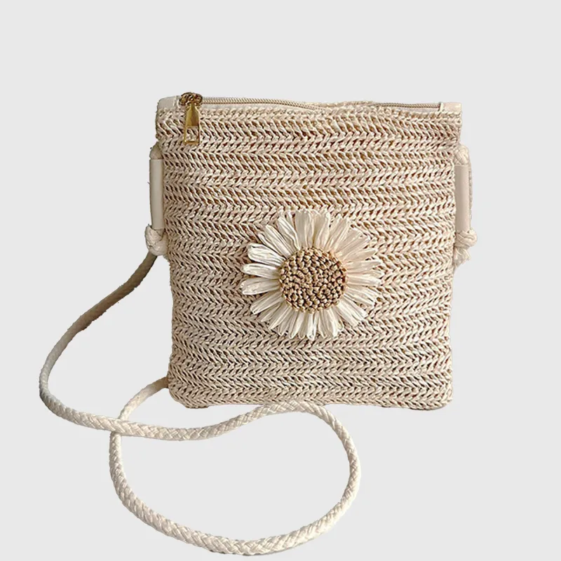 Anna-Kaci Women¡¯s Straw Woven Crossbody Bag with Sunflower Accent sold by Anna-Kaci