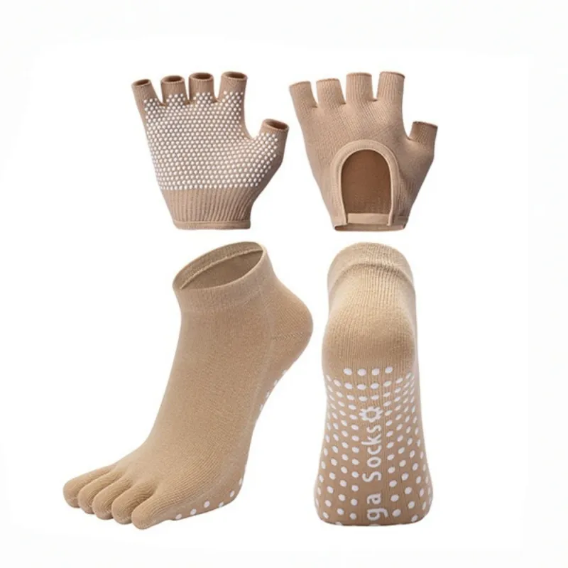 Anna-Kaci Yoga and Pilates Toe Sock and Fingerless Glove Set with Anti-Slip Grip and Breathable Stretch Fabric sold by Anna-Kaci