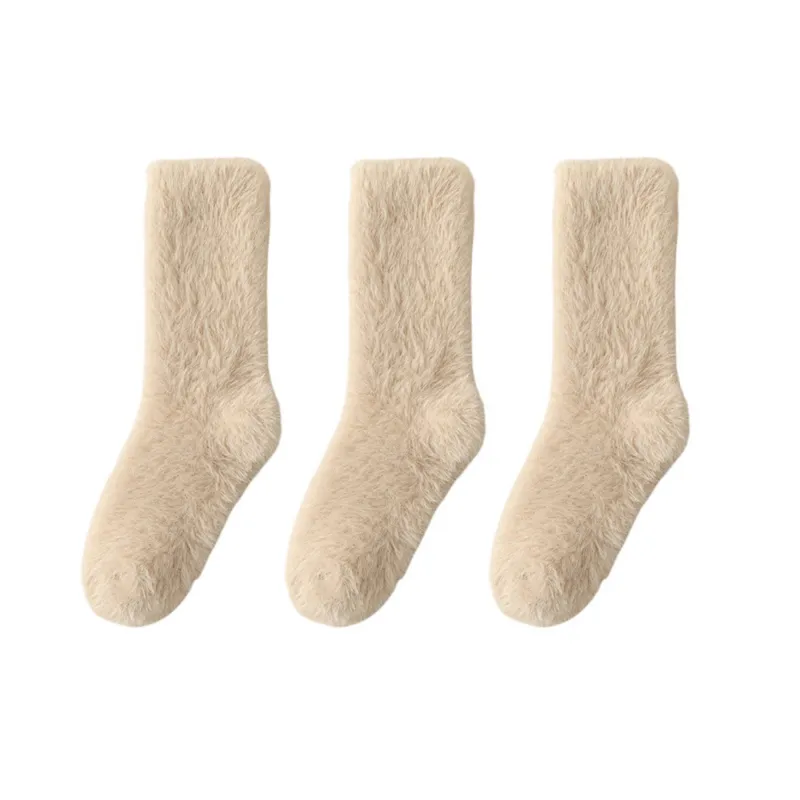 Anna-Kaci 3-Pair Plush Fuzzy Socks with Soft Fluffy Texture and Mid-Calf Design for Warmth and Comfort sold by Anna-Kaci
